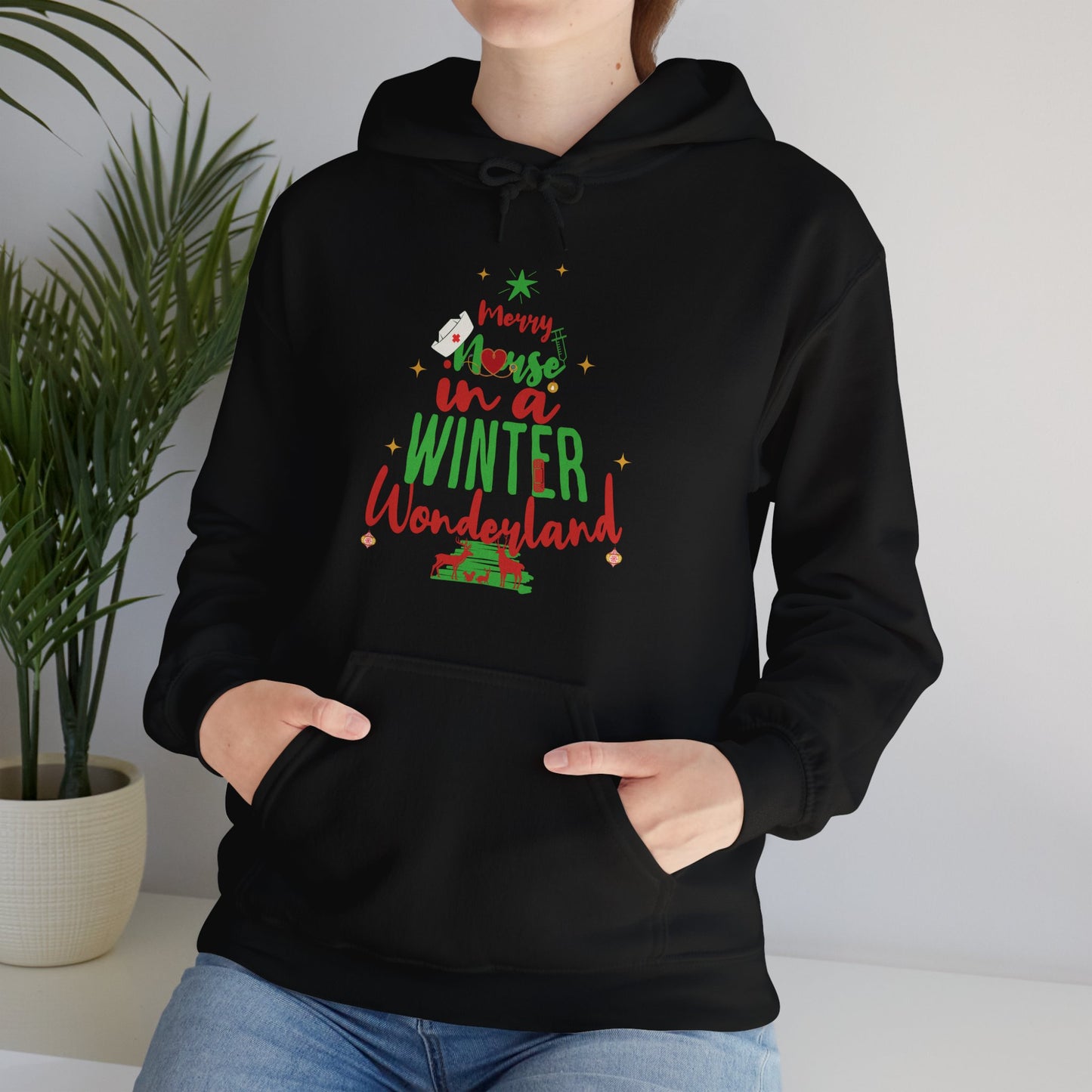 Christmas Design Hooded Nurse Sweatshirt Playful Christmas Graphic Healthcare Worker Seasonal Holiday Gift Winter Wonderland Hoodie