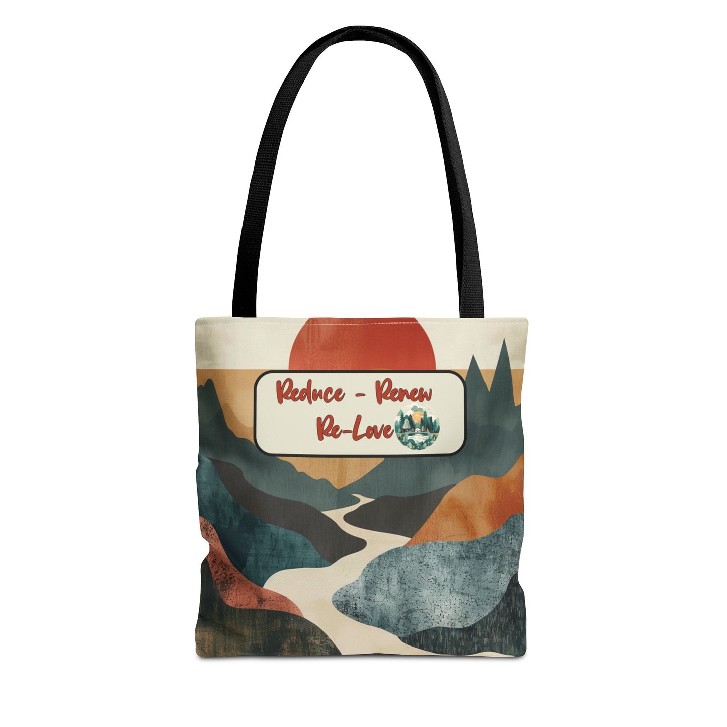 Earth Day Retro Landscape Design Peaceful Reduce Renew Re-love Nature-Inspired Tote Sustainable Lifestyle Planet Positive Gift For Her