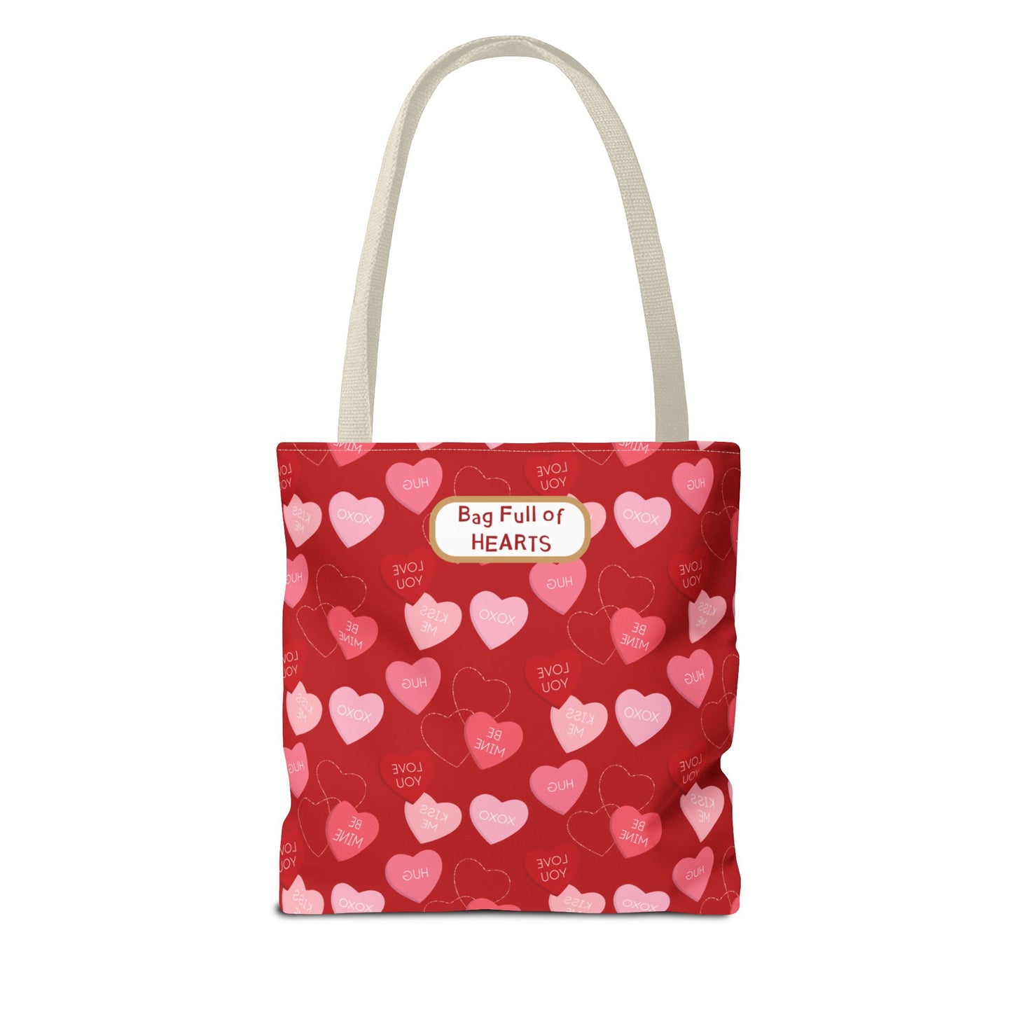Red Candy Heart Valentine's Tote For Gifting Romantic Reusable Everyday Carry Bag For Women Durable Heart-Filled Shopping Tote Everyday Carryall