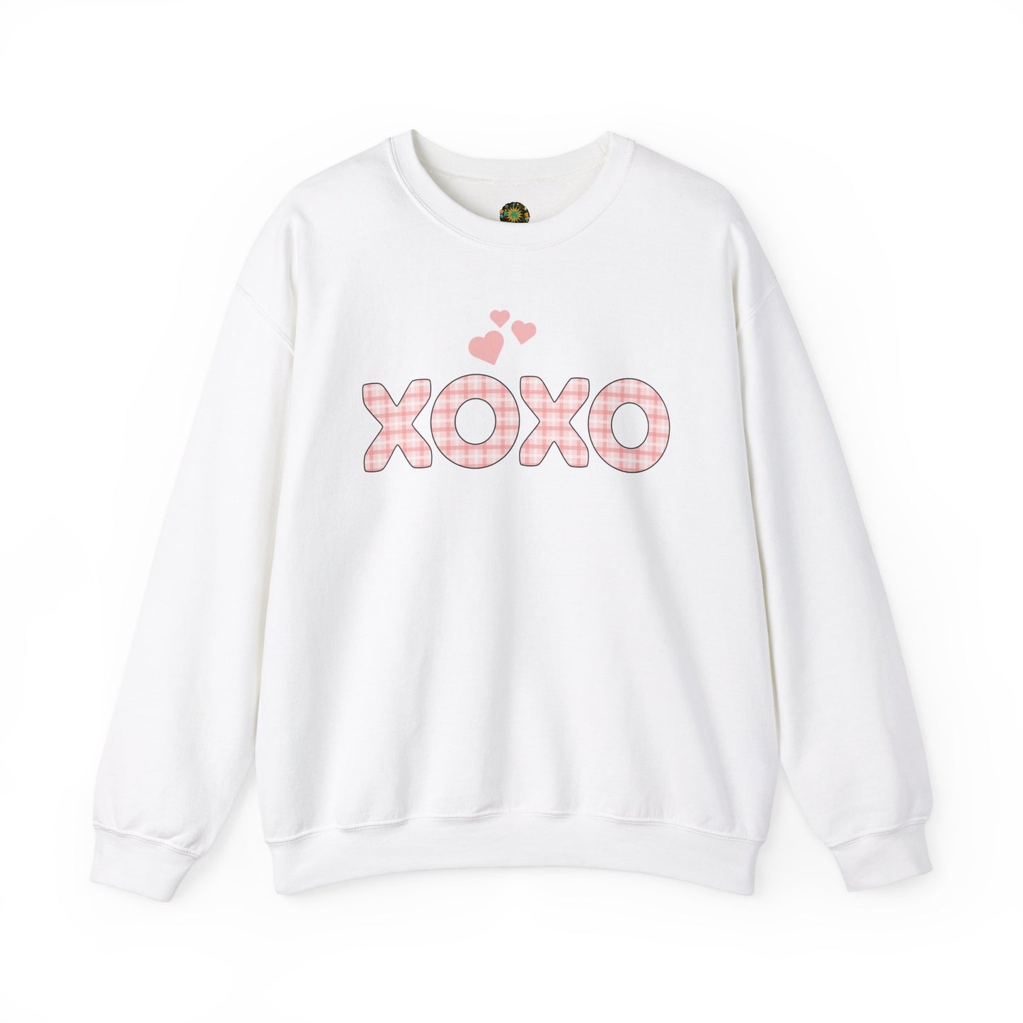 Cute Heart Sweatshirt For Couples Ethically-Made Sustainable Cotton Valentine Crewneck XOXO Plaid Romantic Shirt Thoughtful Gift Idea