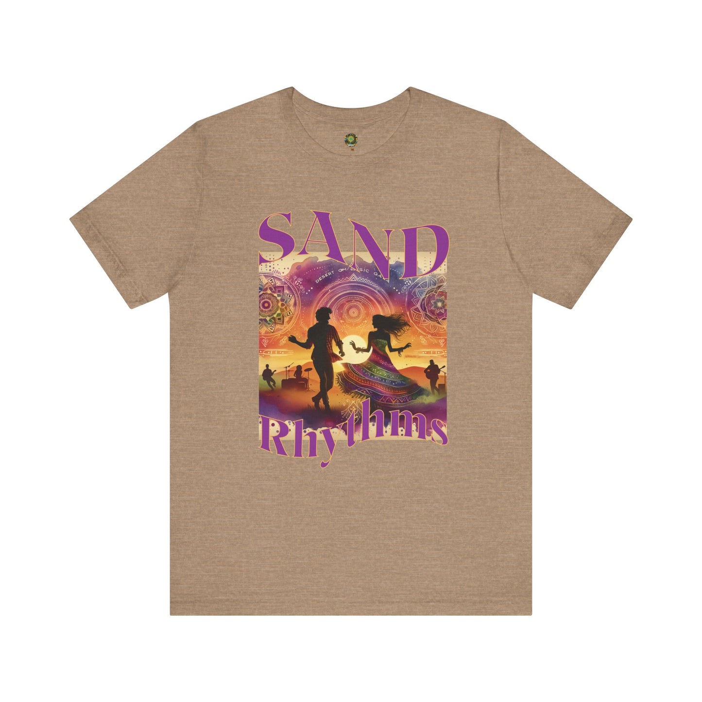 Bohemian Desert Festival T-Shirt Sand Rhythms Music Lovers Tee for Couples, Concerts, Music Festivals, and Boho Style Enthusiasts