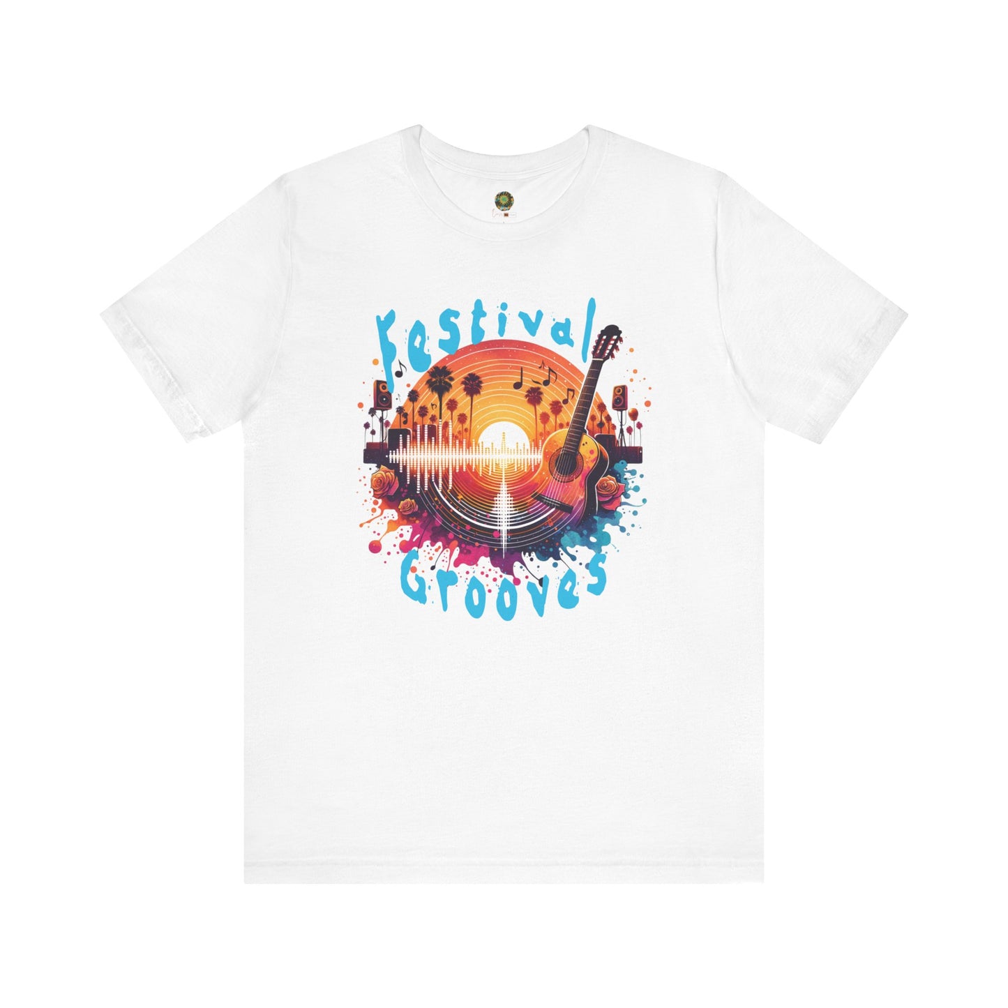 Festival Grooves T-Shirt Artistic Guitar Graphic Tee for Music Festivals Bohemian Desert Vibes Music Lovers