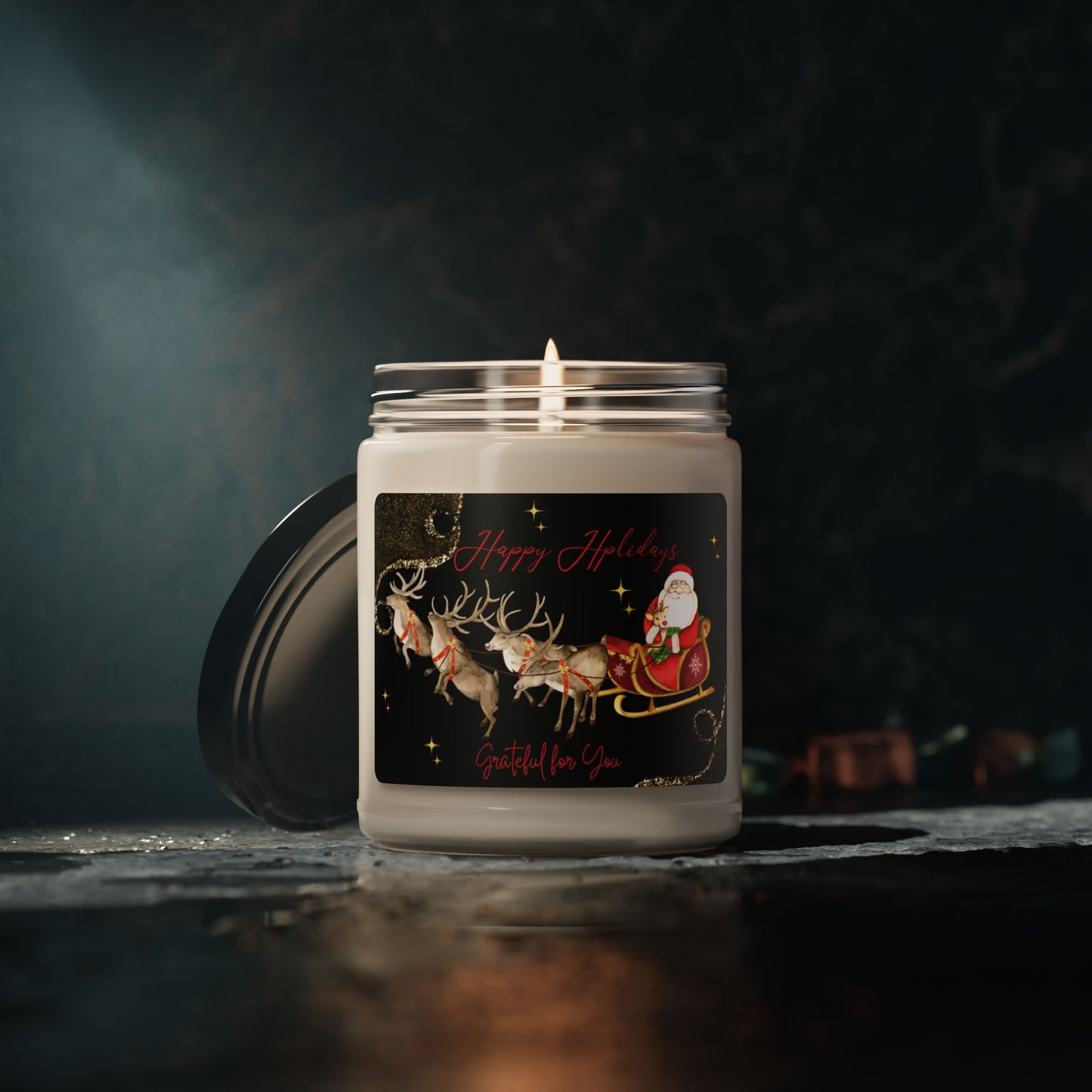 Christmas Gift Candle Santa's Sleigh Black Label Holiday Appreciation Candle 9oz Eco-Friendly Seasonal Aromatic Candle Festive Home Hostess Gift