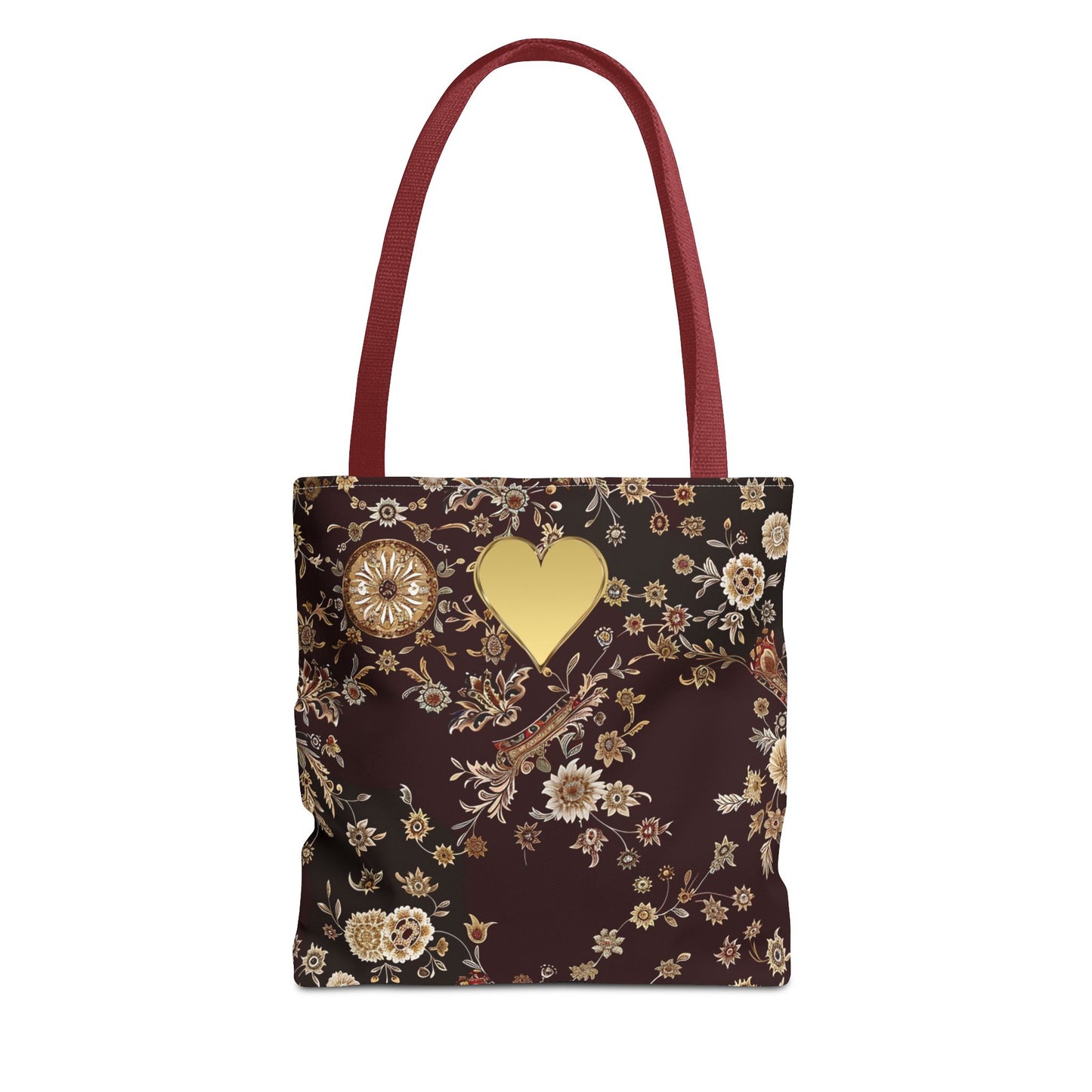 Paisley Romantic Tote For Valentine's Day Work and Office Intricate Floral Tote Bag For Women Gold Heart Embellished Accessory Gift Bag for Her