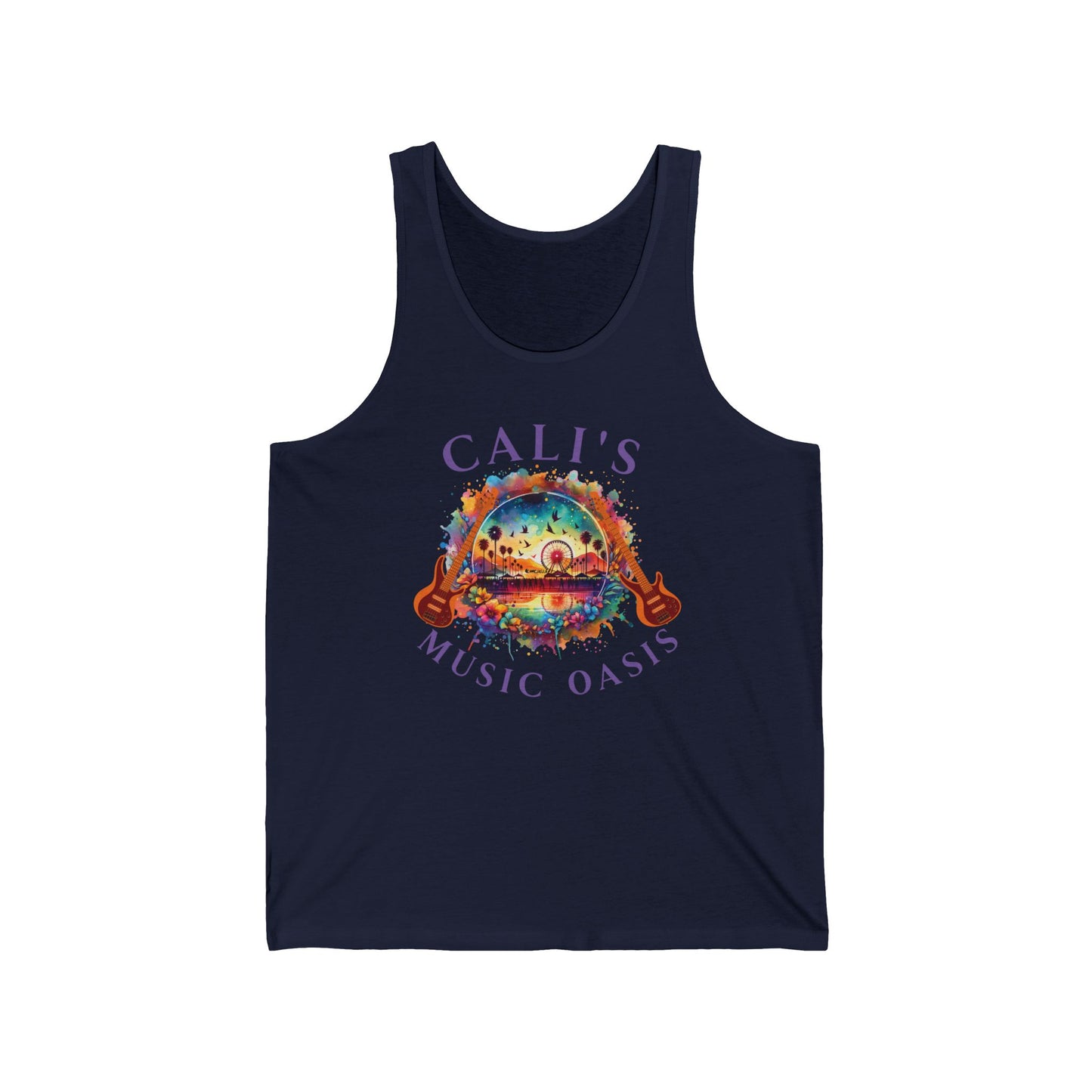 Bohemian Festival Tank Top Cali's Music Oasis Artistic Abstract Guitar Graphic for Music Festivals Desert Style Boho Music Lovers