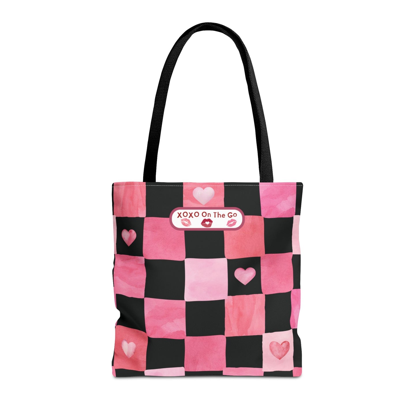 Gen Z Pink and Black Checkerboard Bag For Romantic Occasions Trendy Pink Love Themed Tote Aesthetic Valentine's Gift Bag For Young Women