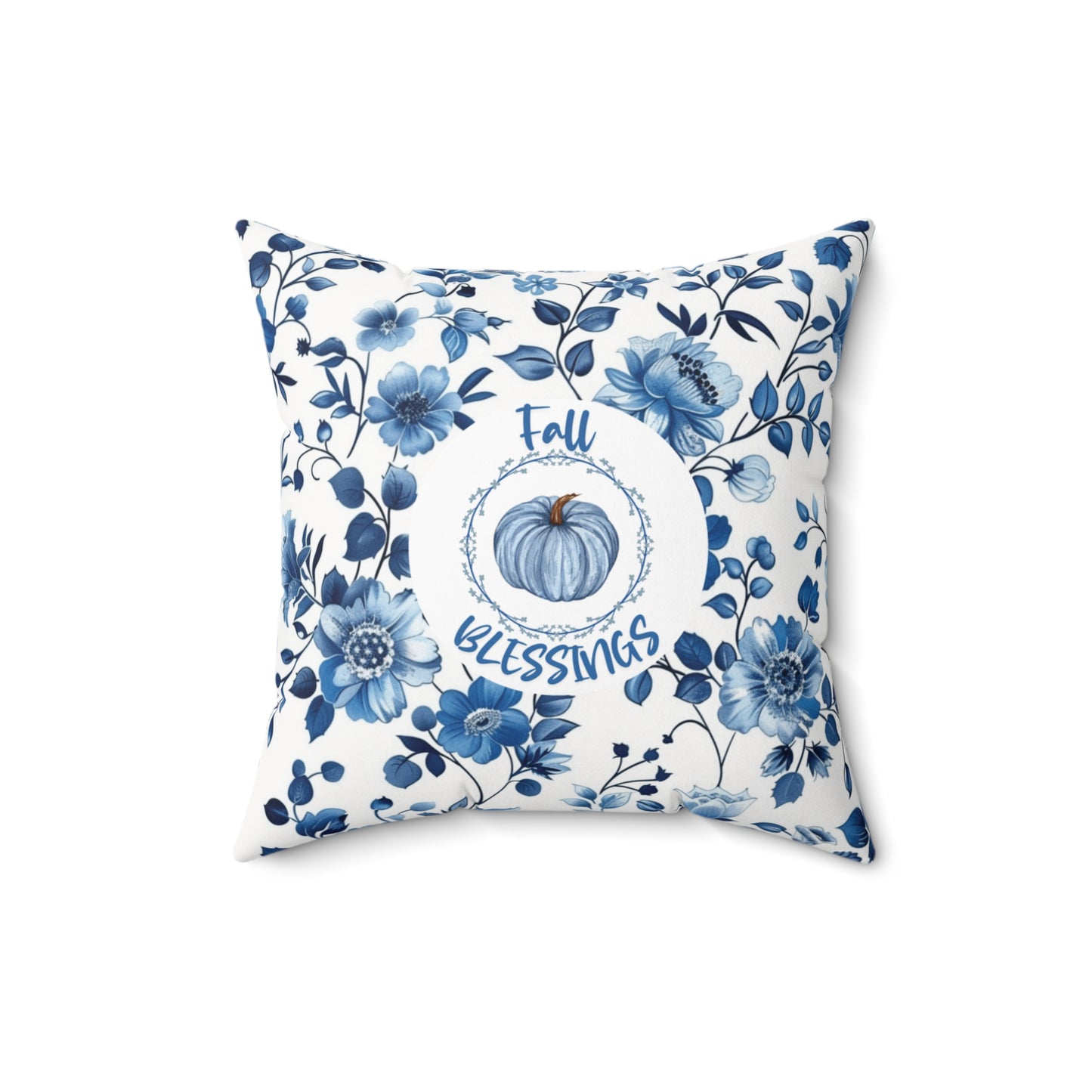 Thanksgiving Blue Home Decor Pumpkin Design Floral Pillow Seasonal Autumn Home Accent Throw Cushion Gift for Her