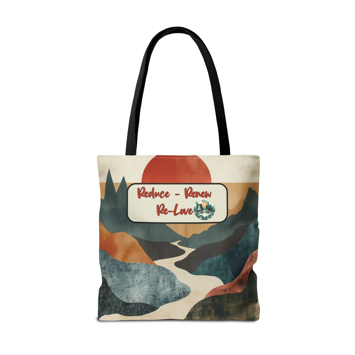 Earth Day Retro Landscape Design Peaceful Reduce Renew Re-love Nature-Inspired Tote Sustainable Lifestyle Planet Positive Gift For Her