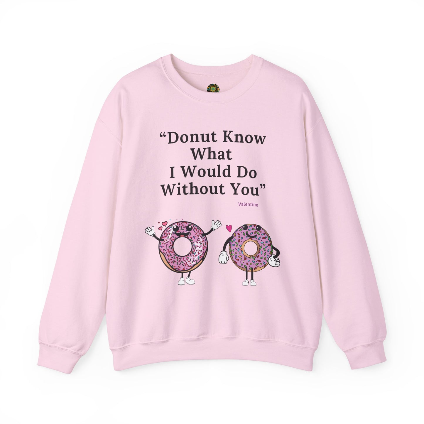 Playful Donut Character Design Valentine Winter Wear Sweatshirt Eco-Friendly V-Day Clothing Funny Couple-Themed Valentine Outfit Sustainable Cotton