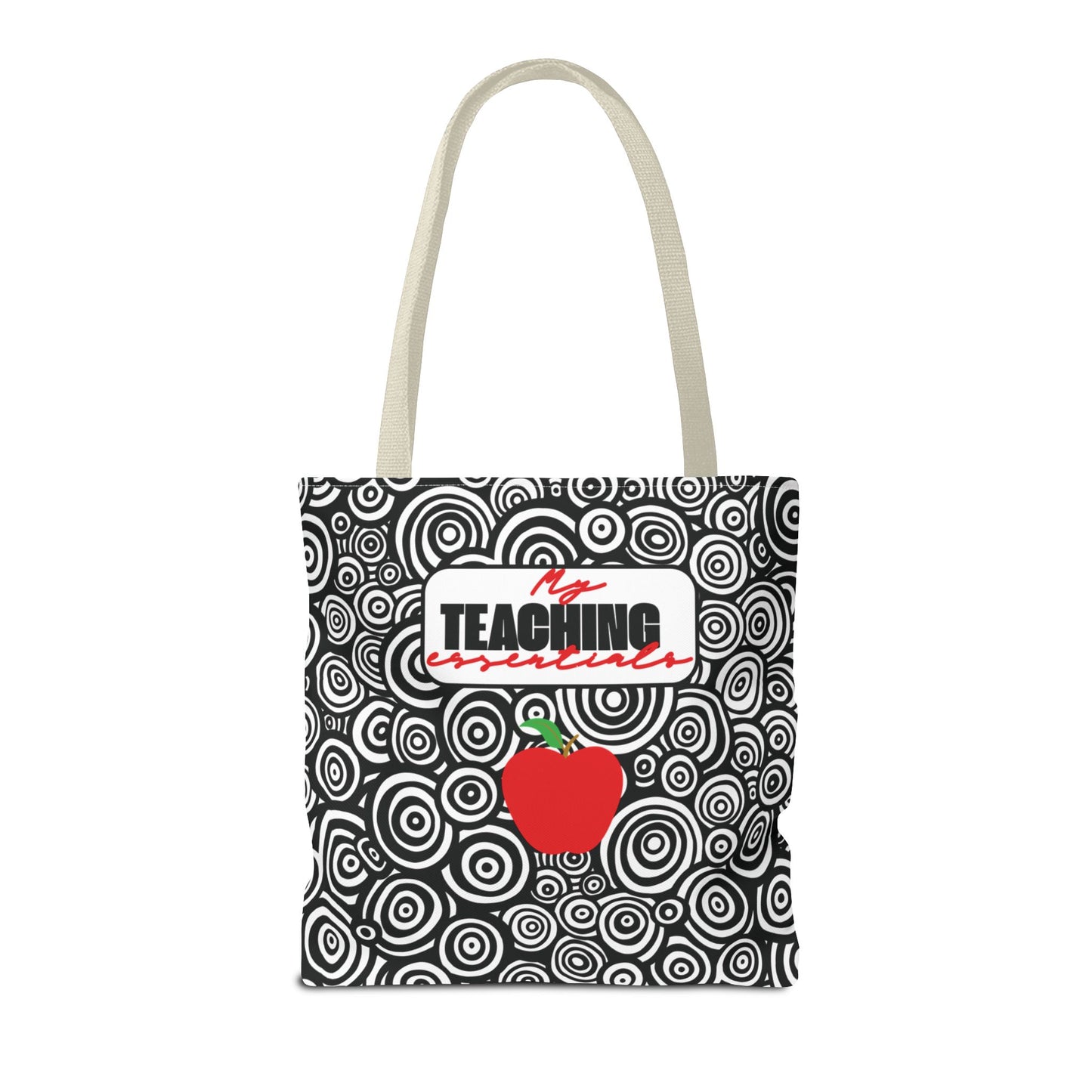 Fashionable Teacher Essentials Tote Black and White Geometric Circles Multipurpose Gift For Teachers Red Apple Accessory Book Bag