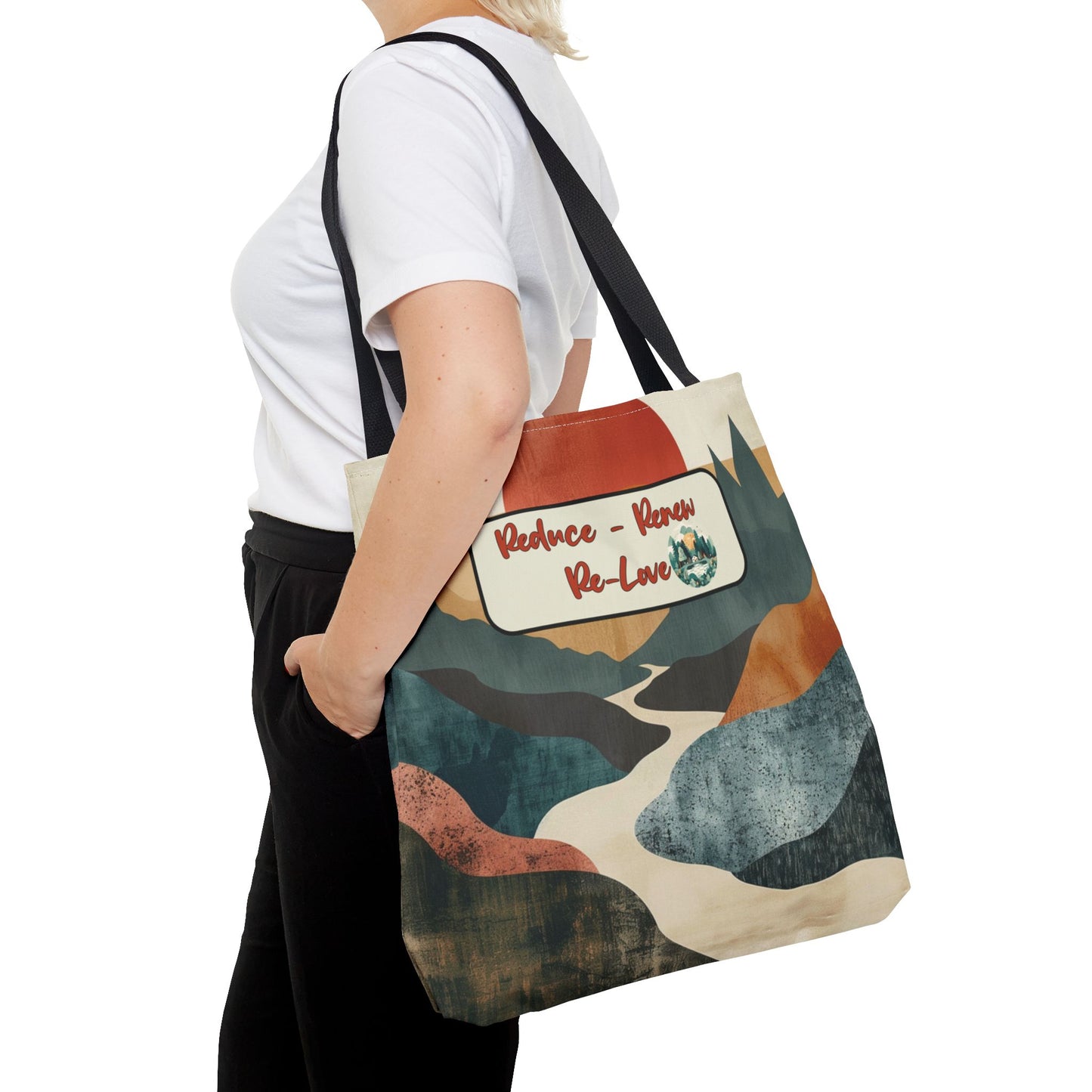 Earth Day Retro Landscape Design Peaceful Reduce Renew Re-love Nature-Inspired Tote Sustainable Lifestyle Planet Positive Gift For Her