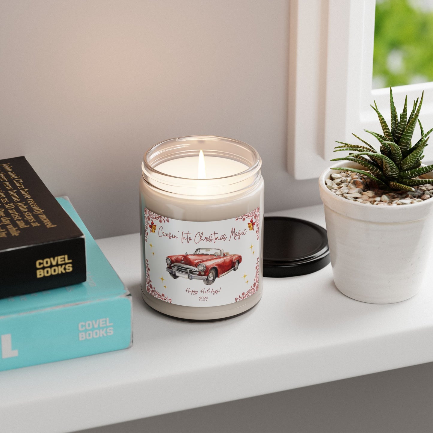 Christmas Red Convertible Festive Holiday Candle With Vintage Bells 2024 retro Holiday Car Theme Candle Gift 9oz Eco-Friendly Car Lover Gift