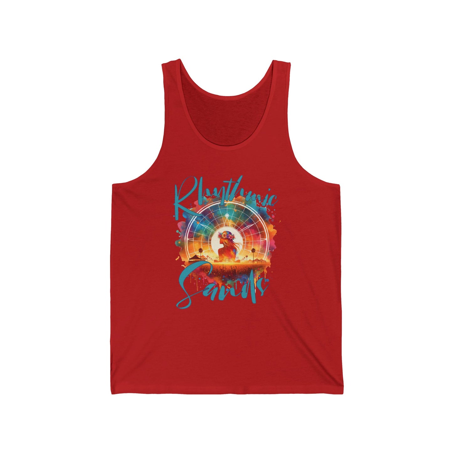 Rhythmic Sands Tank Top for Festivals, Music Lovers, Bohemian Desert Style Music, Colorful Music Festival Apparel