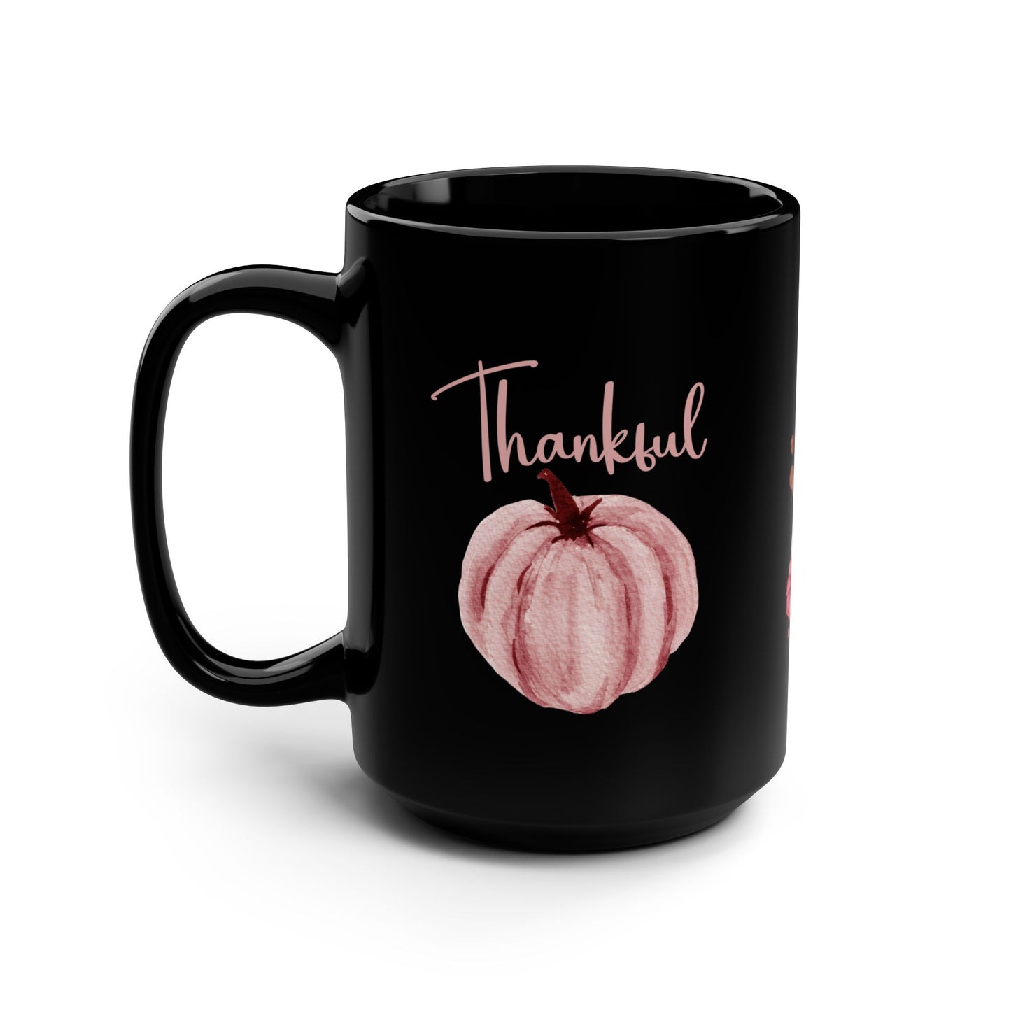Pink Pumpkin Black Mug for Breast Cancer Awareness Motivational Thankful Grateful Coffee Mug Watercolor Design Empowering Message Mug Resilience Gift