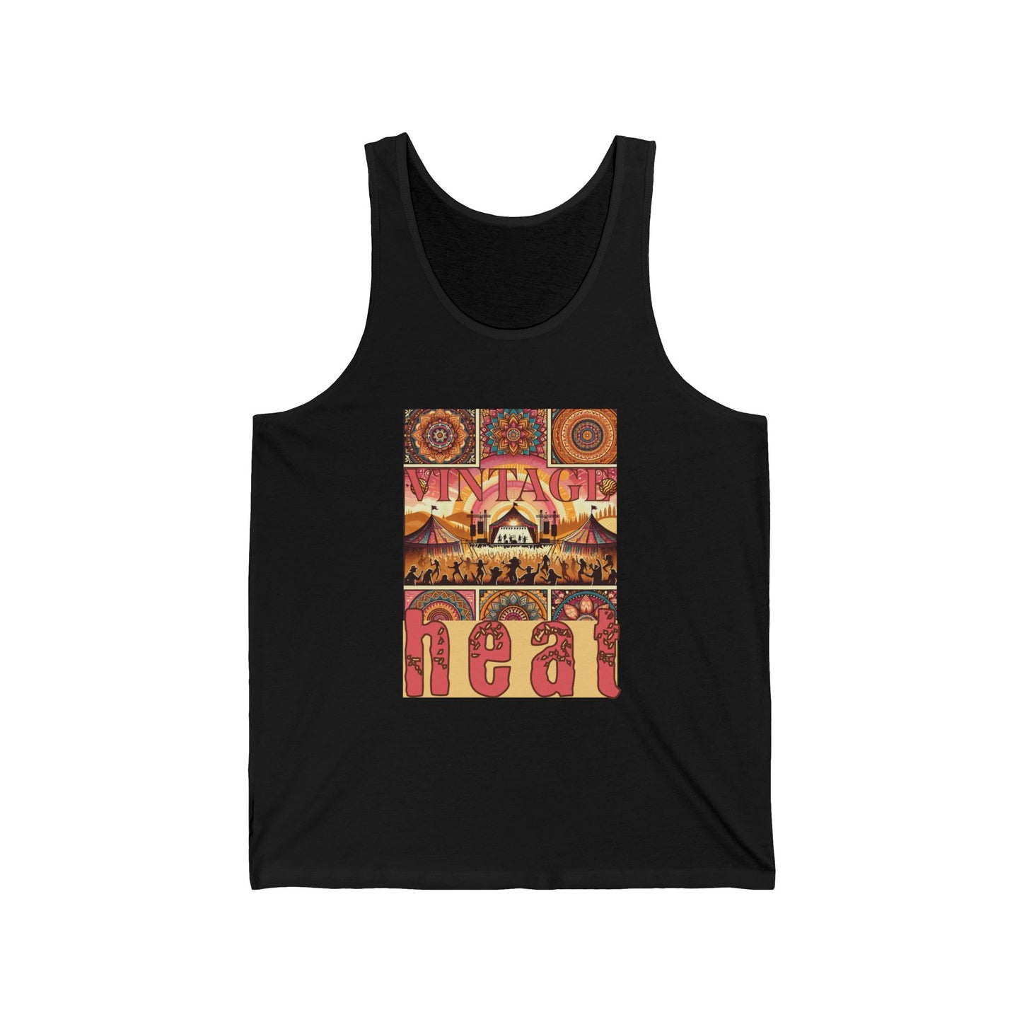 Vintage Heat Festival Tank Top Bohemian Desert Music Lover Tee Retro Aztec Art for Music Festivals and Concerts