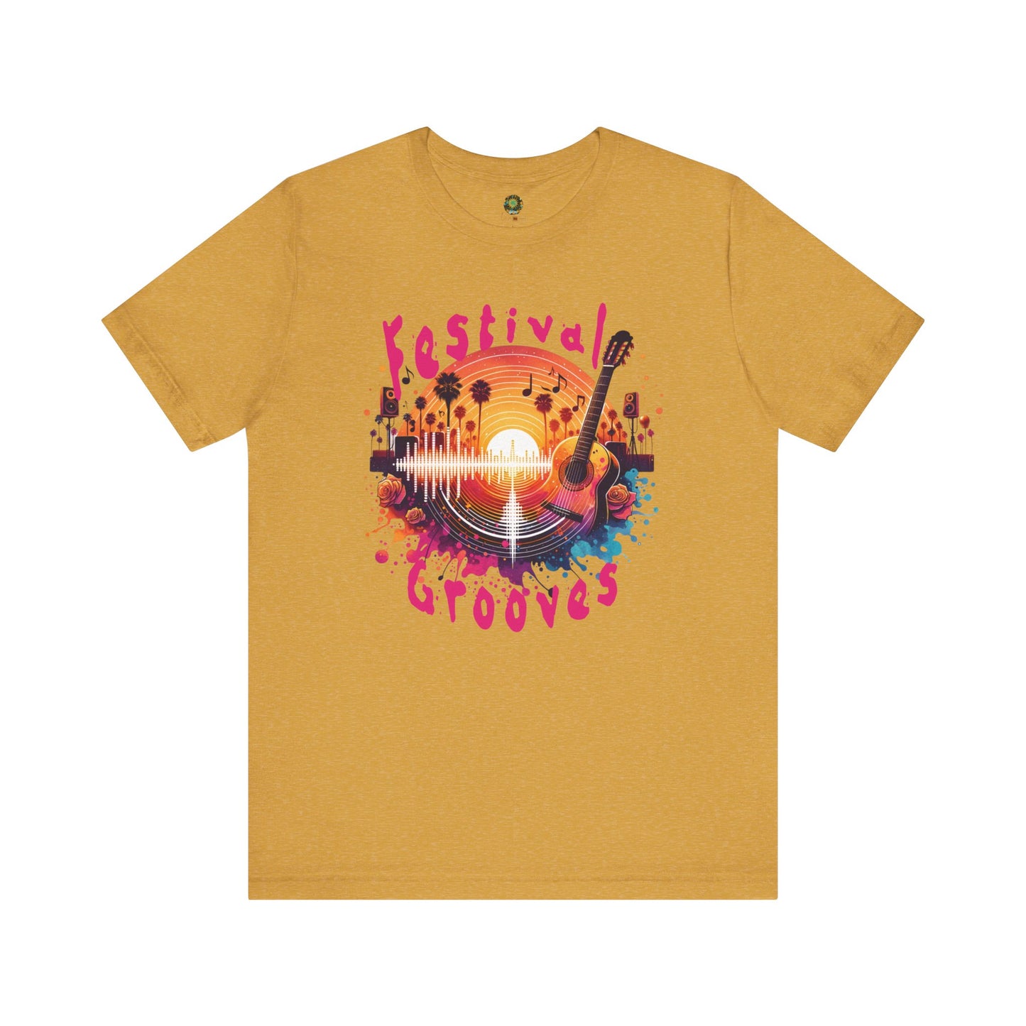 Festival Grooves T-Shirt Artistic Guitar Graphic Tee for Music Festivals Bohemian Desert Vibes Music Lovers