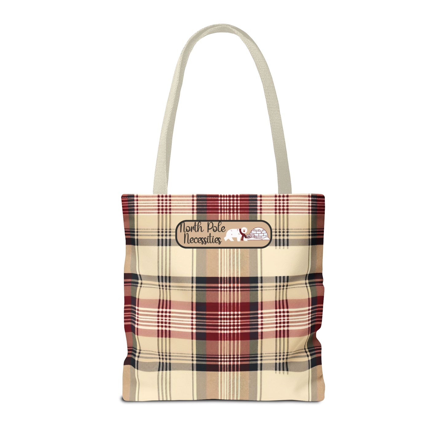 Christmas Fun Polar Bear Tote burgundy Plaid North Pole Necessities Holiday Bag Large Storage Everyday Shopping Tote Seasonal Gift