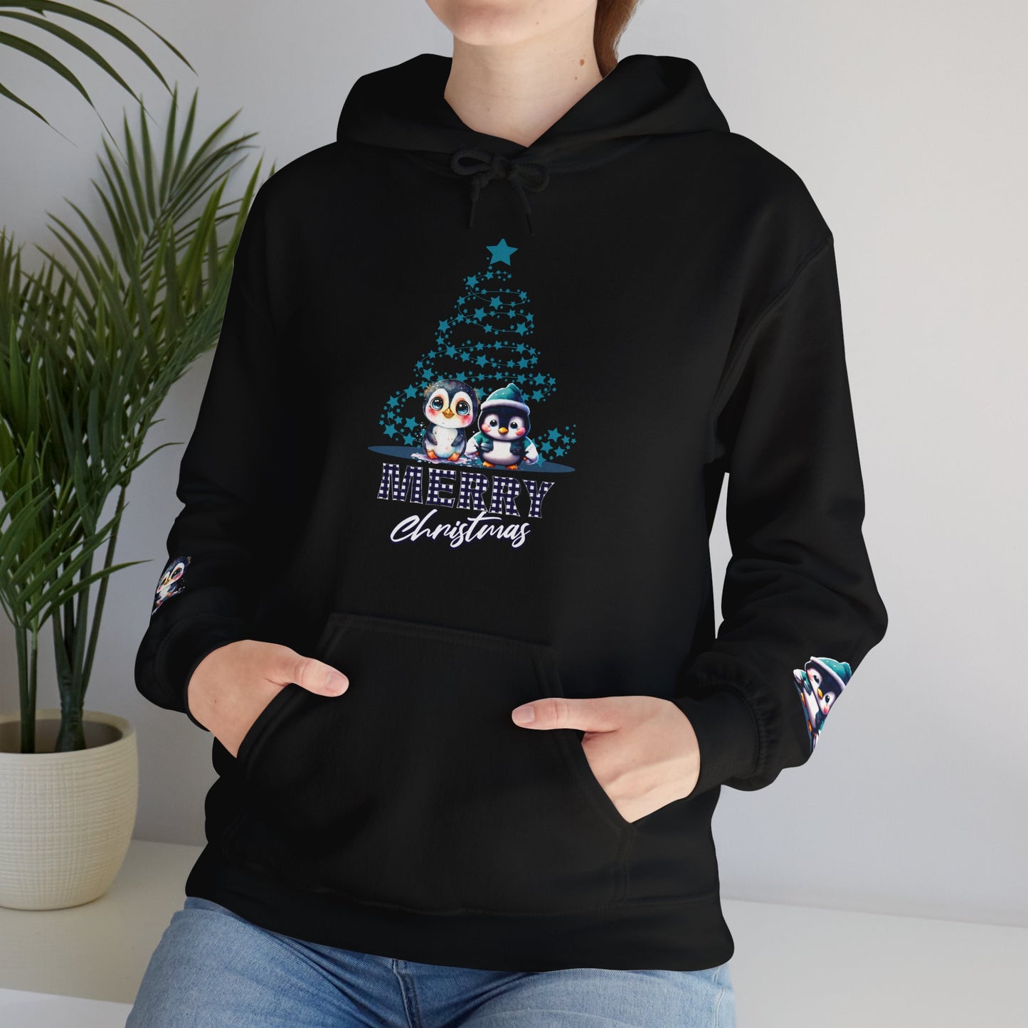 Christmas Hooded Penguin Sweatshirt Unique Festive Apparel Holiday Greeting Shirt for Lovers of Penguins Vintage Plaid Hoodie Gift Idea