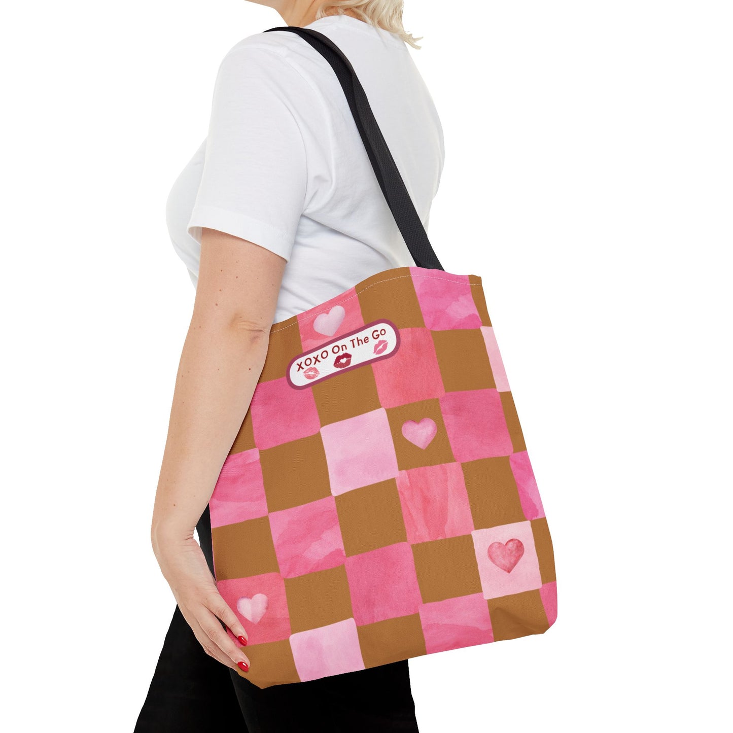 Gen Z Pink and Brown Checkerboard Bag Valentine's Gift For Romantic Occasions Love Themed Aesthetic Trendy Pink Tote For Young Women