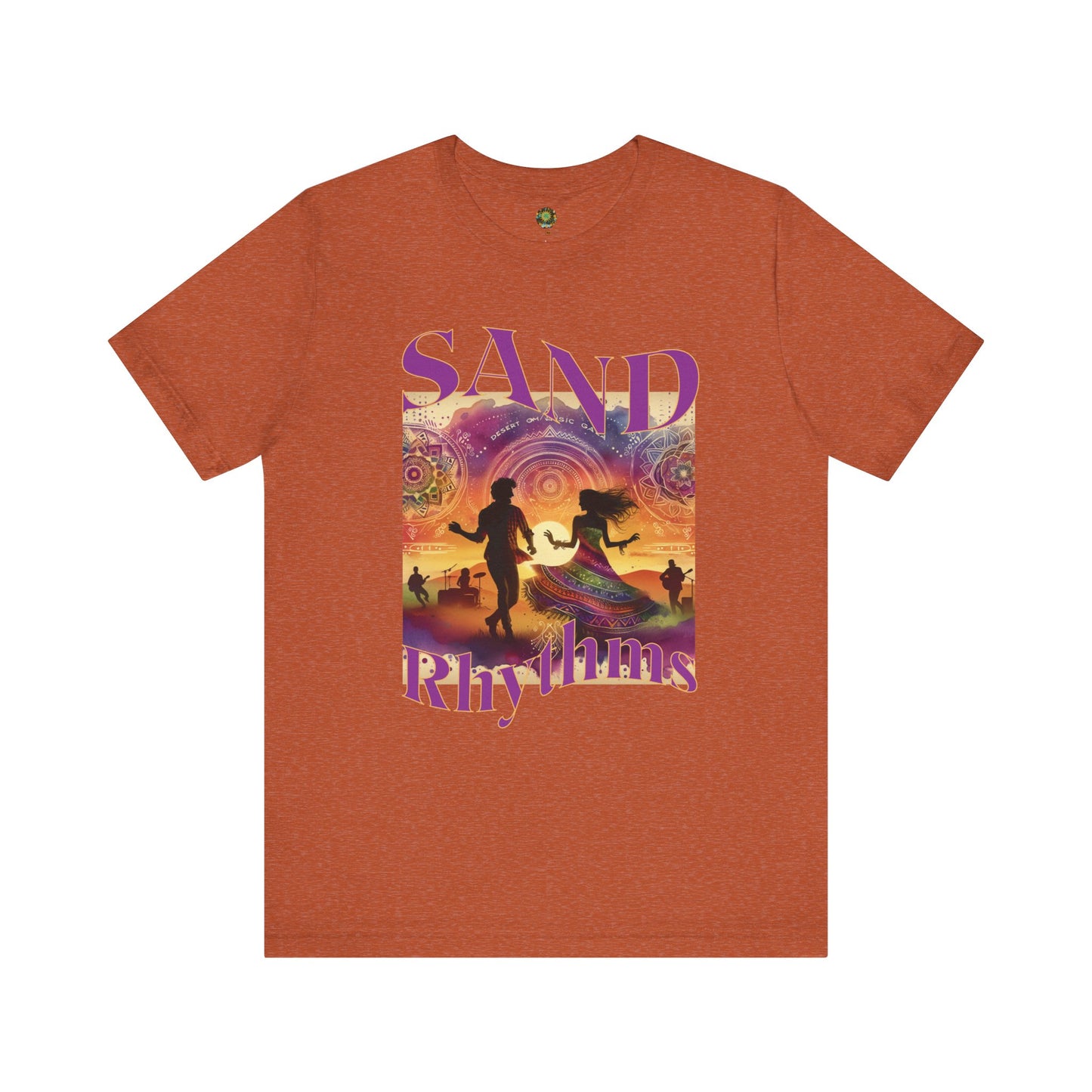 Bohemian Desert Festival T-Shirt Sand Rhythms Music Lovers Tee for Couples, Concerts, Music Festivals, and Boho Style Enthusiasts
