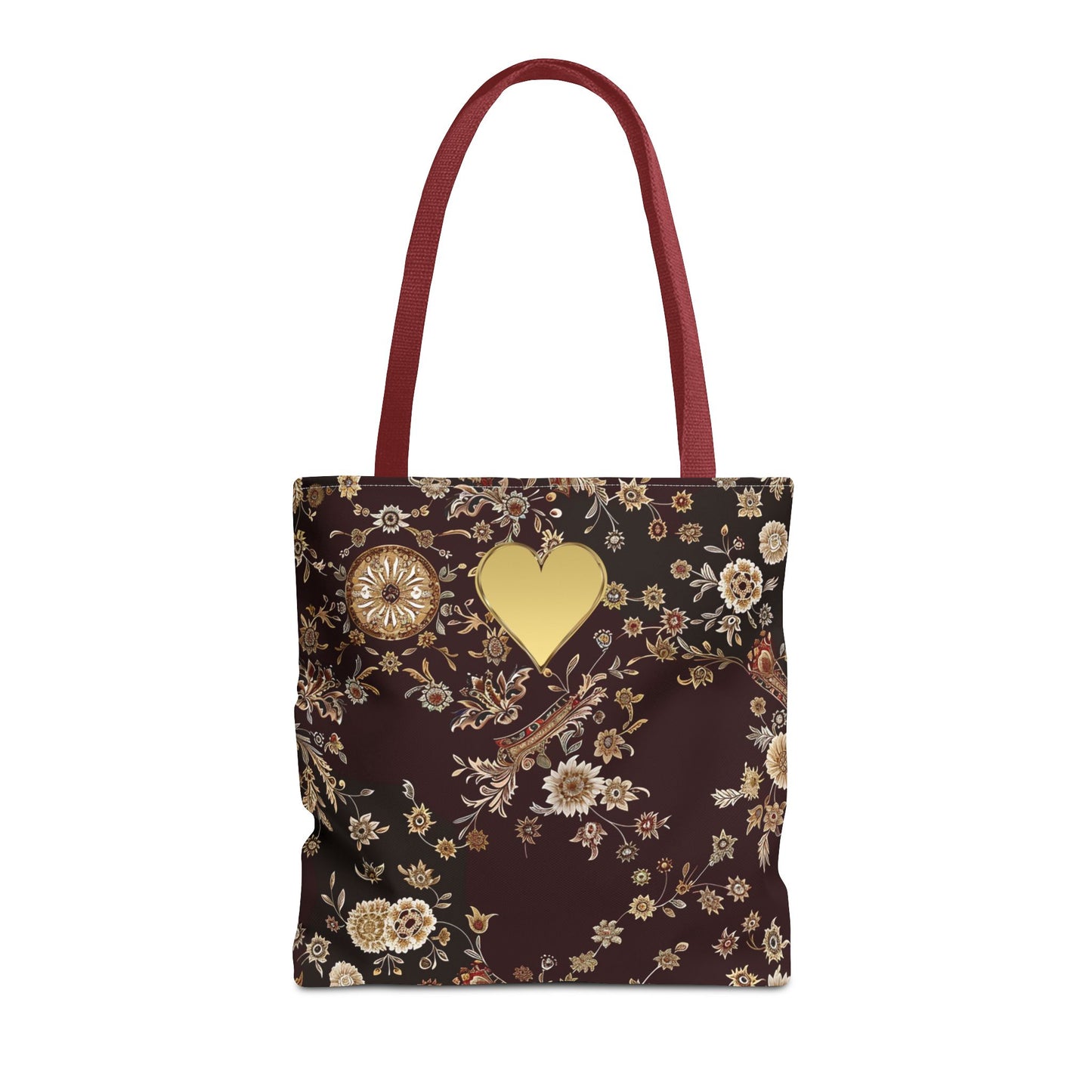 Paisley Romantic Tote For Valentine's Day Work and Office Intricate Floral Tote Bag For Women Gold Heart Embellished Accessory Gift Bag for Her