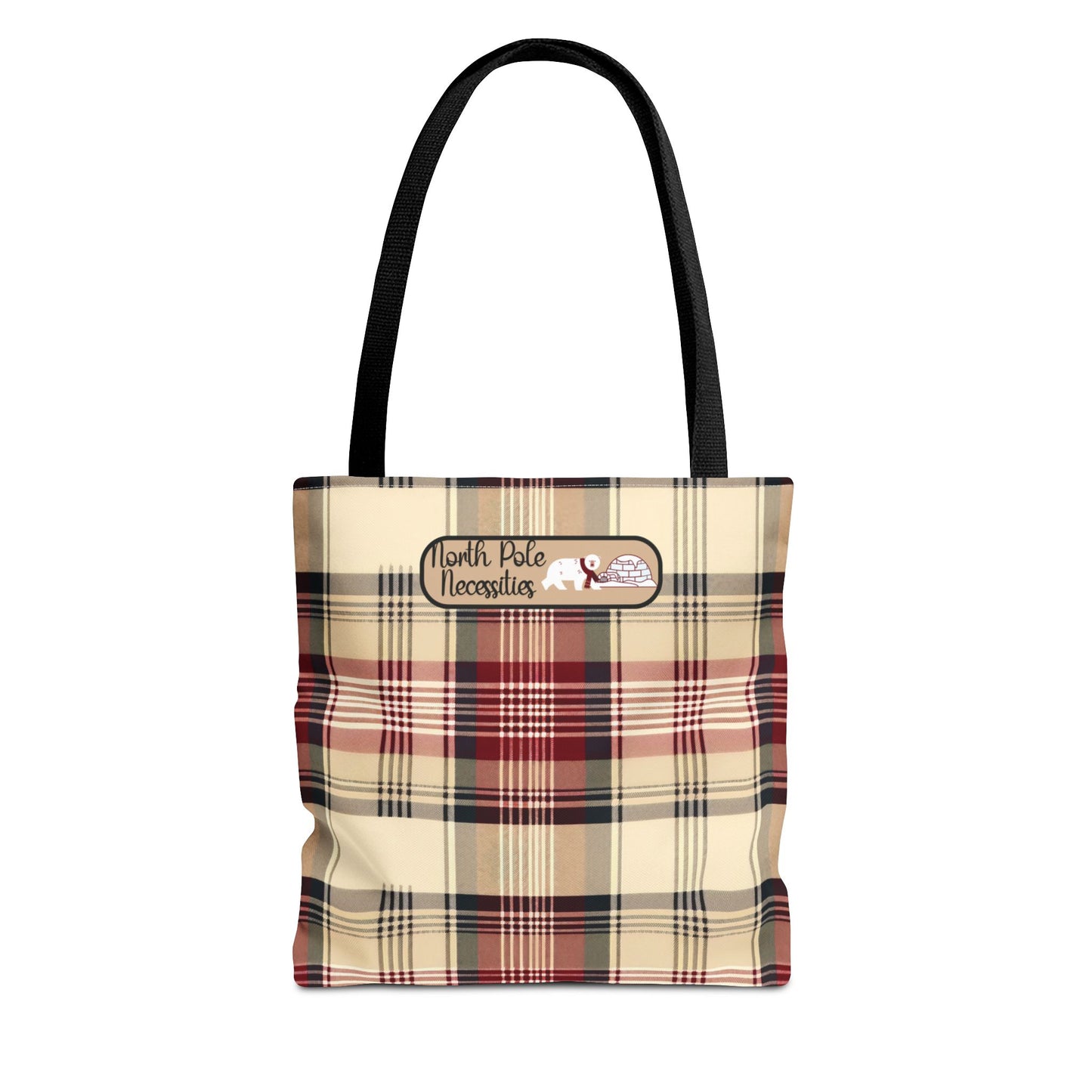 Christmas Fun Polar Bear Tote burgundy Plaid North Pole Necessities Holiday Bag Large Storage Everyday Shopping Tote Seasonal Gift