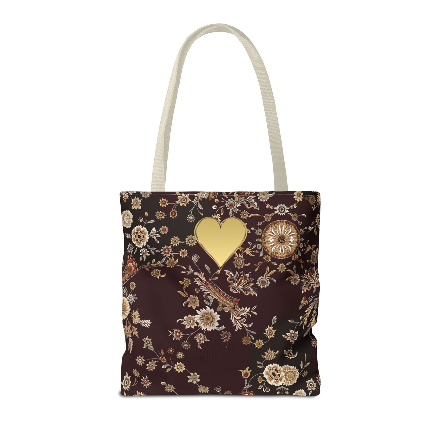 Paisley Romantic Tote For Valentine's Day Work and Office Intricate Floral Tote Bag For Women Gold Heart Embellished Accessory Gift Bag for Her