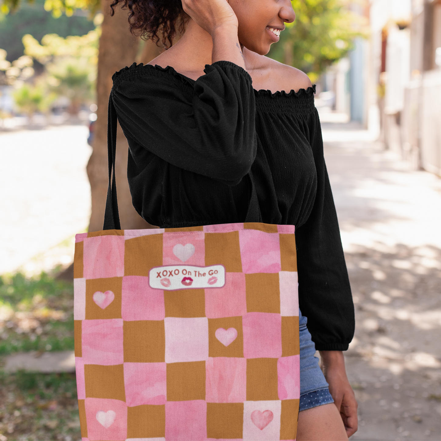 Gen Z Pink and Brown Checkerboard Bag Valentine's Gift For Romantic Occasions Love Themed Aesthetic Trendy Pink Tote For Young Women