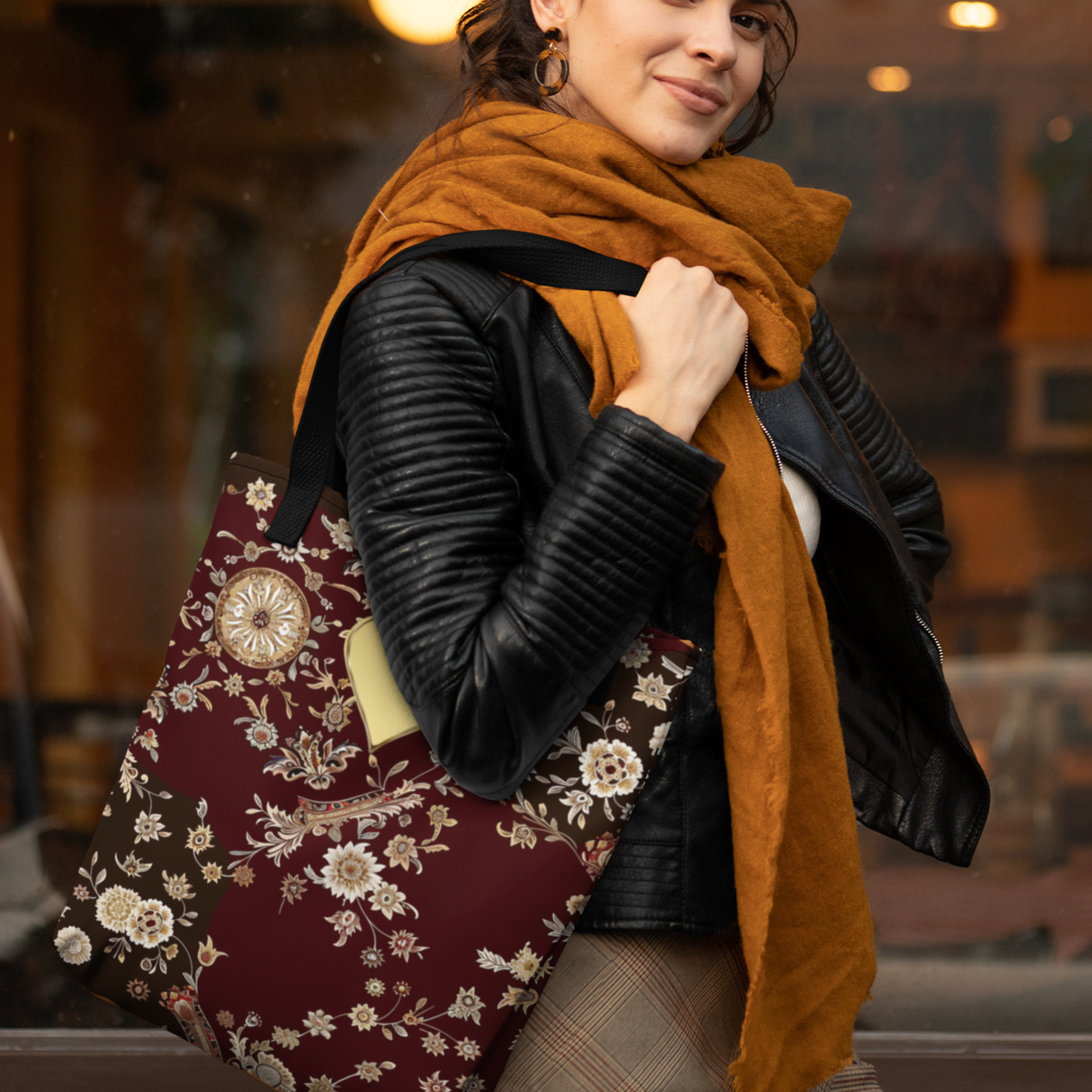 Paisley Romantic Tote For Valentine's Day Work and Office Intricate Floral Tote Bag For Women Gold Heart Embellished Accessory Gift Bag for Her