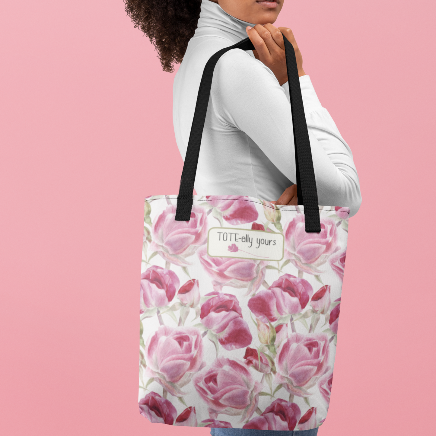 Romantic Floral Tote Bag Valentine's Day Gift Tote Pink Roses Accessory Bag For Weddings Or Romance Gift For That Special Someone