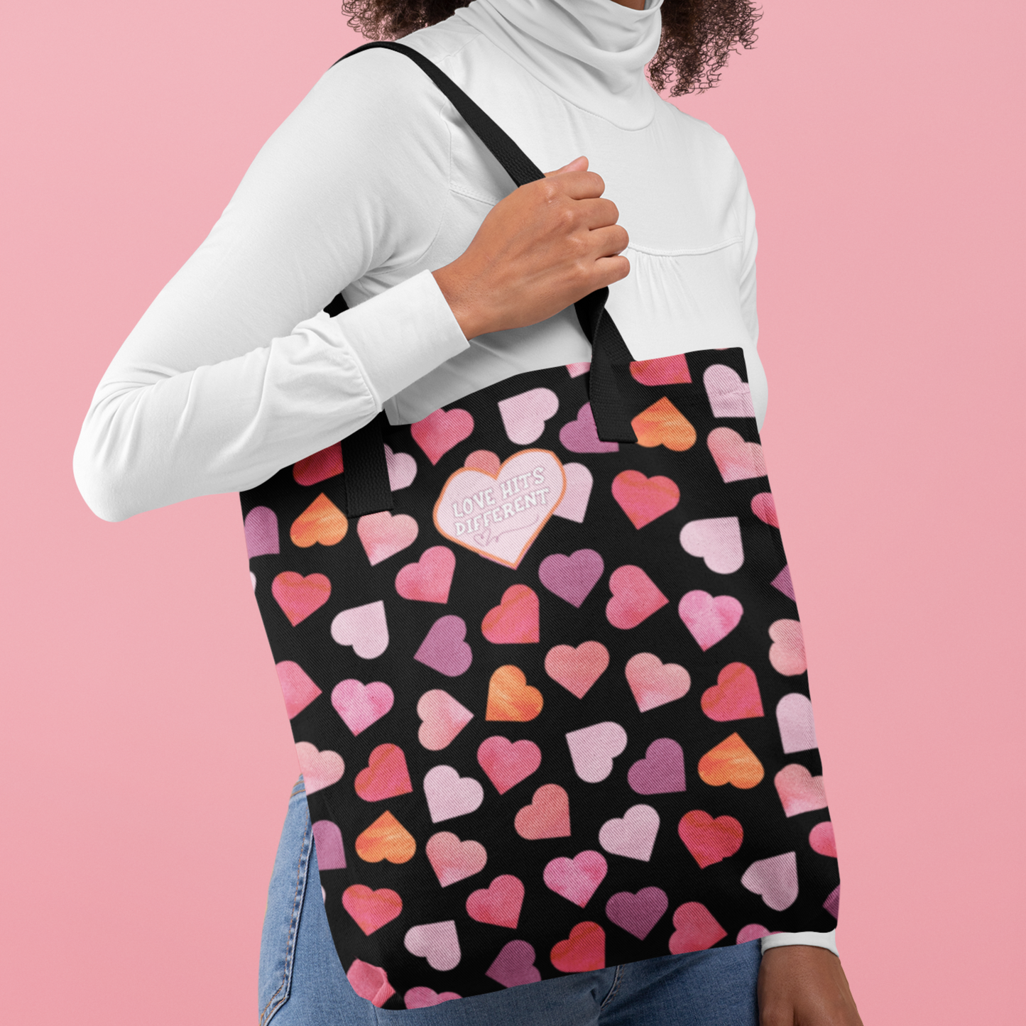 Trendy Love-Themed Reusable Valentine's Day Aesthetic Gen Z Heart Design Tote Large Storage Gift Accessory For Her Romantic and Stylish Tote Bag