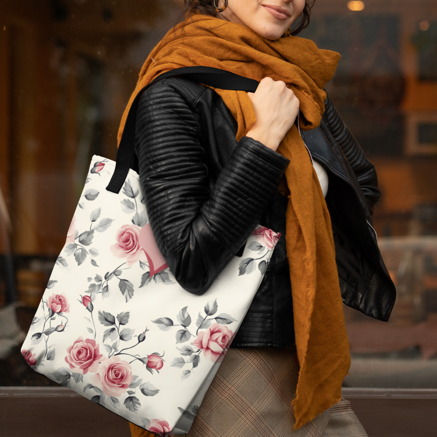 Elegant Rose Pattern Valentine's Day Accessory Gift for Women Romantic Stylish Durable Tote Bag for Weddings Functional Unique Gift Tote For Her