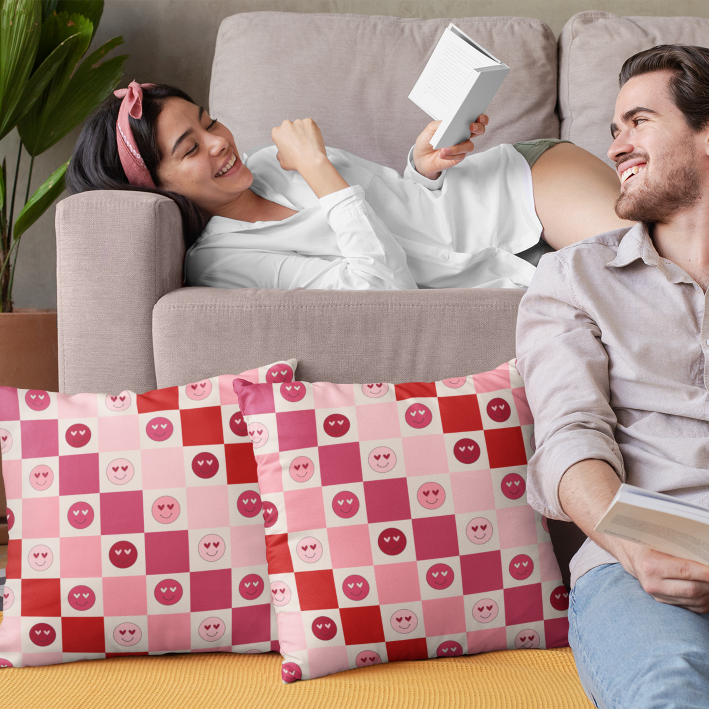 Gift Pillow For Valentine's Day Playful V-Day Checkerboard Pillow Design Durable and Stylish Gift For Special Someone
