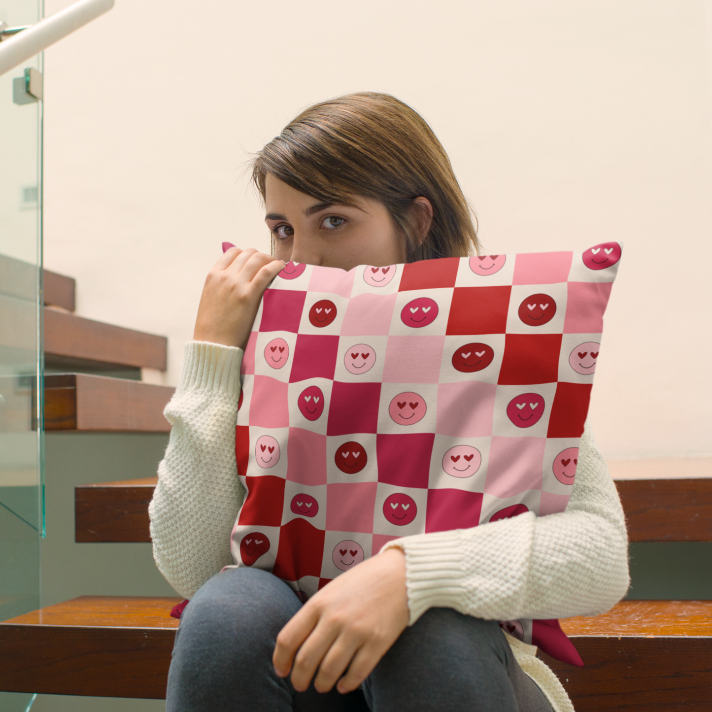 Gift Pillow For Valentine's Day Playful V-Day Checkerboard Pillow Design Durable and Stylish Gift For Special Someone