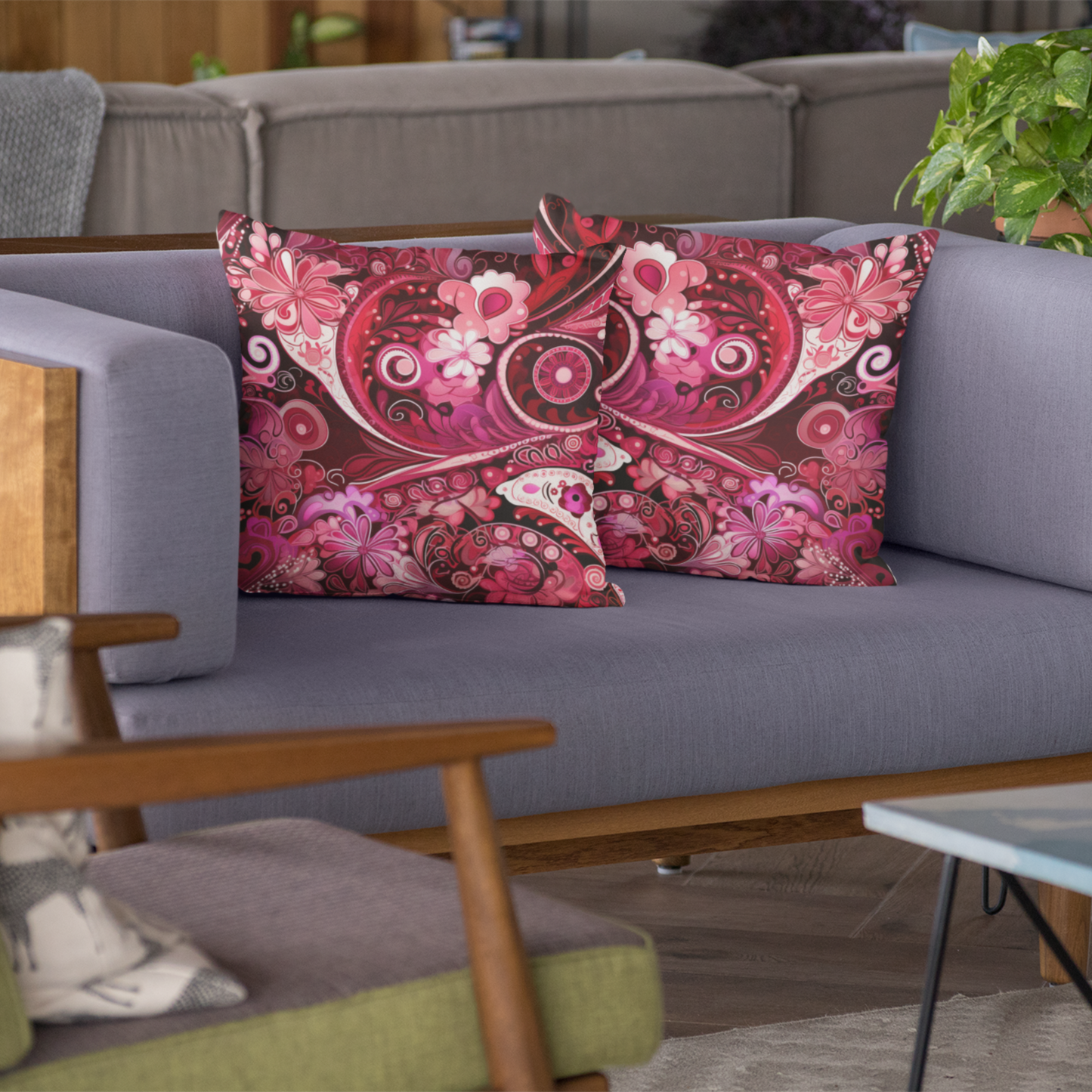 Red and Pink Pillow Accent for Valentines Day Gift for Couples Decorative Love-Inspired V-Day Home Decor Year-Round Paisley Artistic Pillow Accent