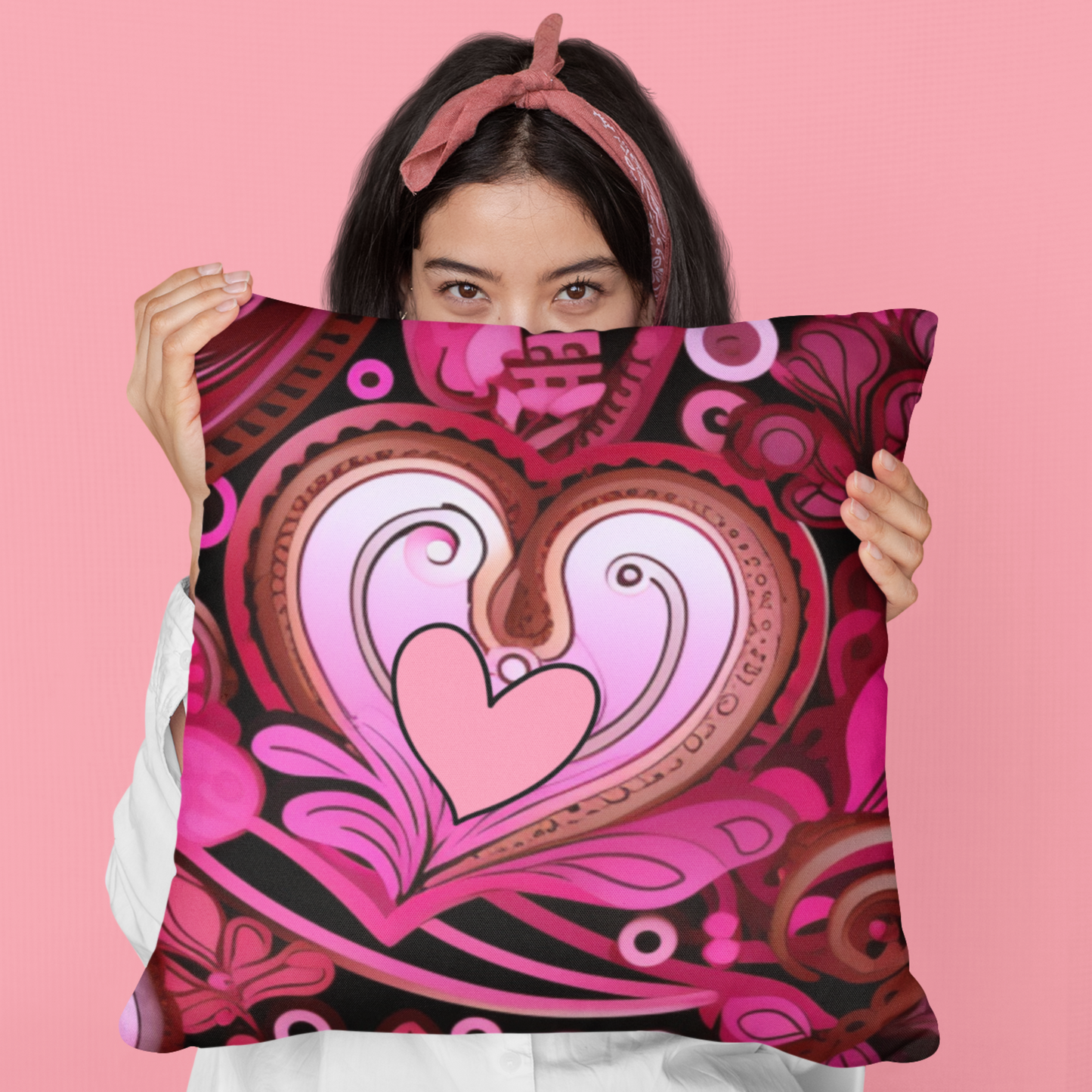 Romantic Pink Floral Home Accessory Heart And Flower Pillow Romantic Gift Idea For Couples Elegant Valentine's Gift Idea Pink Floral Throw Pillow