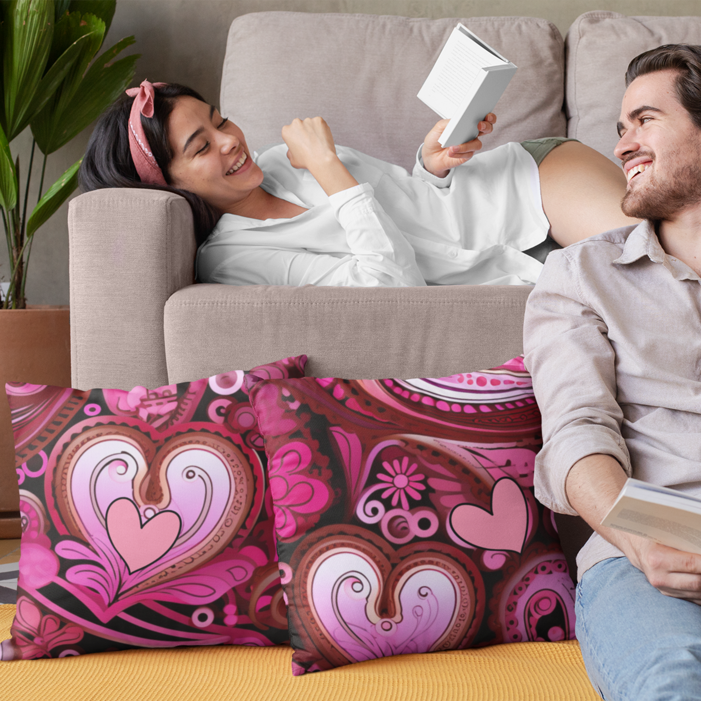 Romantic Pink Floral Home Accessory Heart And Flower Pillow Romantic Gift Idea For Couples Elegant Valentine's Gift Idea Pink Floral Throw Pillow