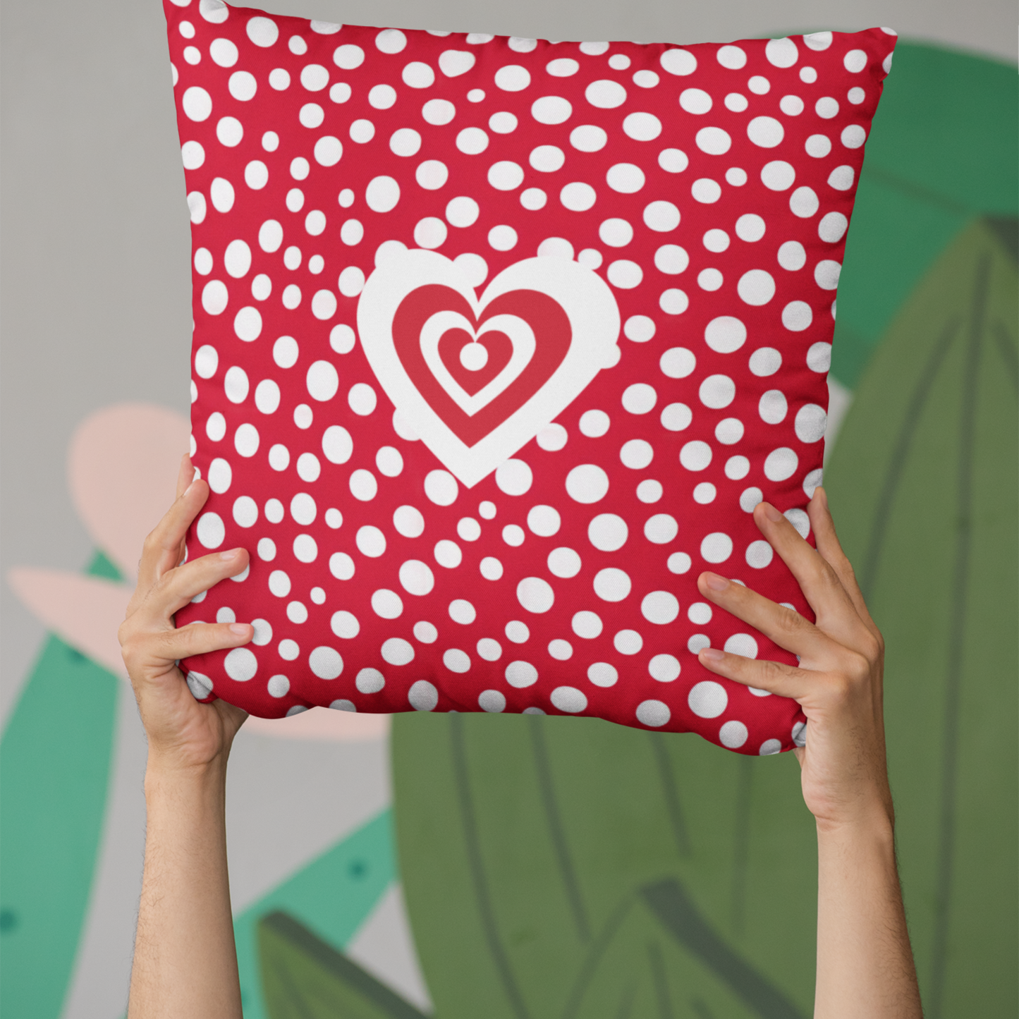 Fun Valentine's Day Accent Pillow Unique Polka Dot Love-Inspired Cushion Romantic Gift Idea for Couples for V-Day Red and White Heart Year-Round Accent Pillow