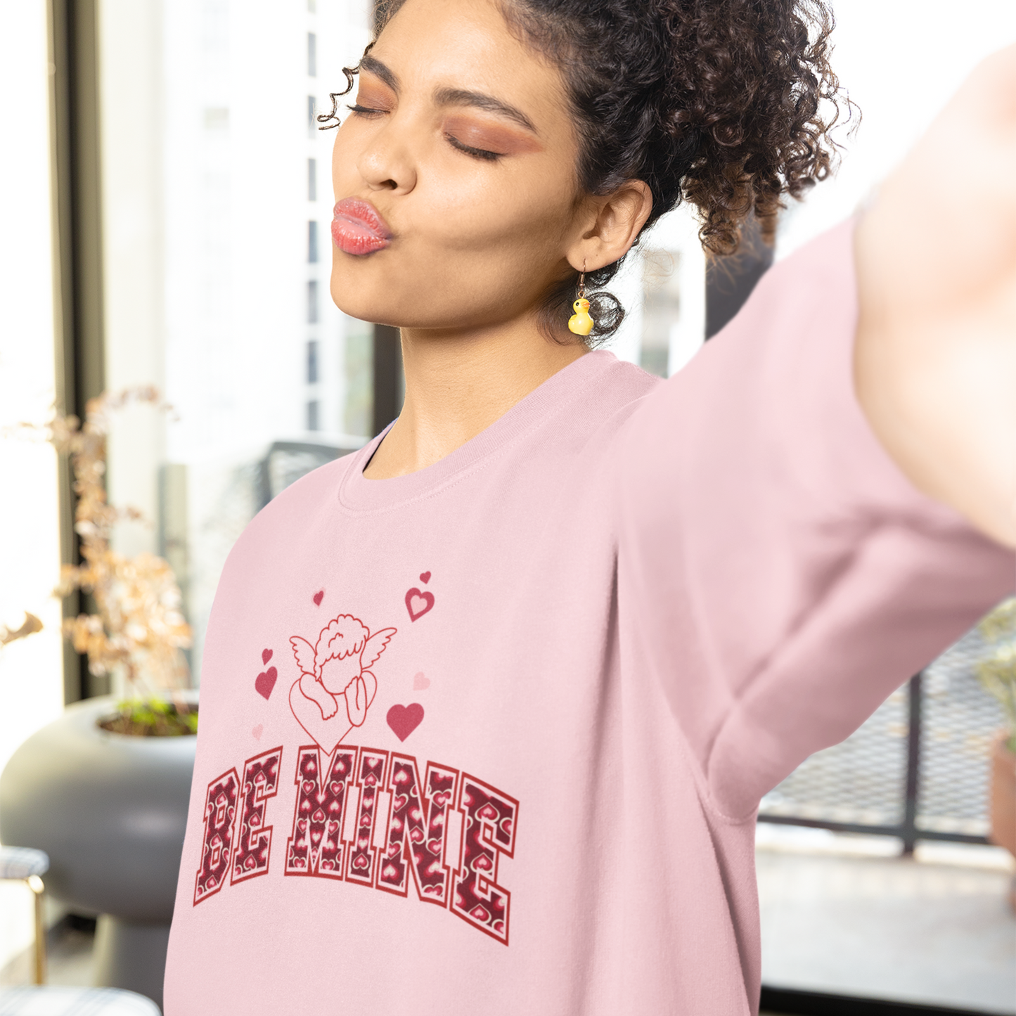 Cupid And Hearts Valentine Design Sustainable Cotton Sweatshirt Perfect V-Day Love-Theme Wardrobe Outfit Artistic Cupid Valentine Fashion Gift Idea