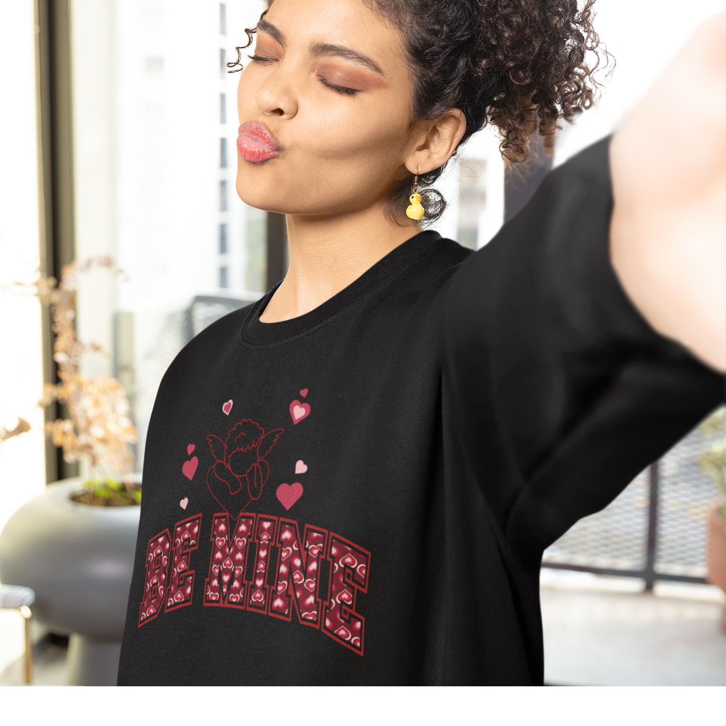 Cupid And Hearts Valentine Design Sustainable Cotton Sweatshirt Perfect V-Day Love-Theme Wardrobe Outfit Artistic Cupid Valentine Fashion Gift Idea