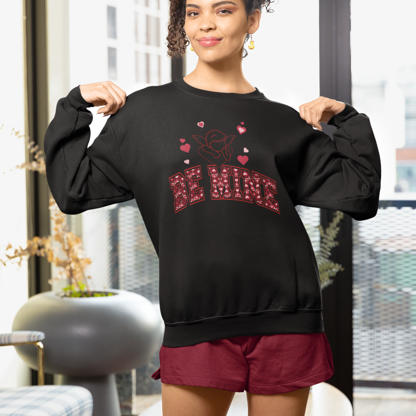 Cupid And Hearts Valentine Design Sustainable Cotton Sweatshirt Perfect V-Day Love-Theme Wardrobe Outfit Artistic Cupid Valentine Fashion Gift Idea