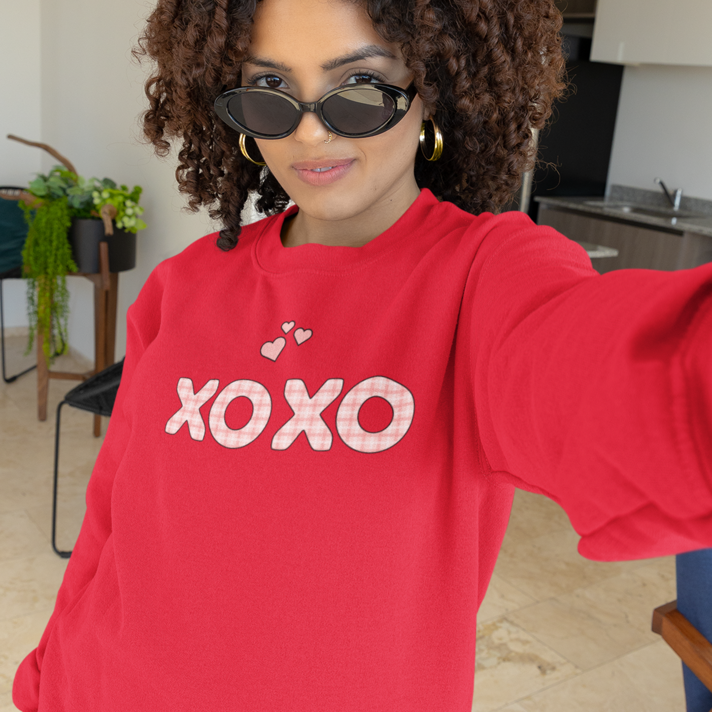 Cute Heart Sweatshirt For Couples Ethically-Made Sustainable Cotton Valentine Crewneck XOXO Plaid Romantic Shirt Thoughtful Gift Idea