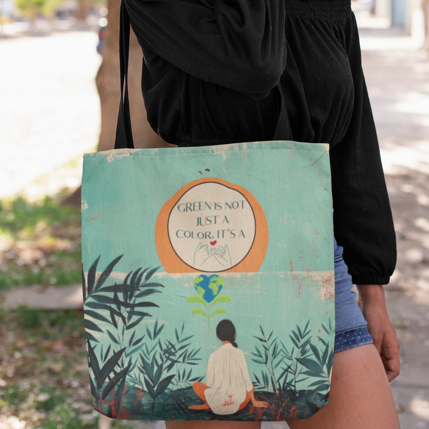 Sustainable Nature-Inspired Planet Pledge Earth Day Reusable Tote Environmentalist Pinky-Promise Design Planet Positive Eco-Conscious Tote Bag