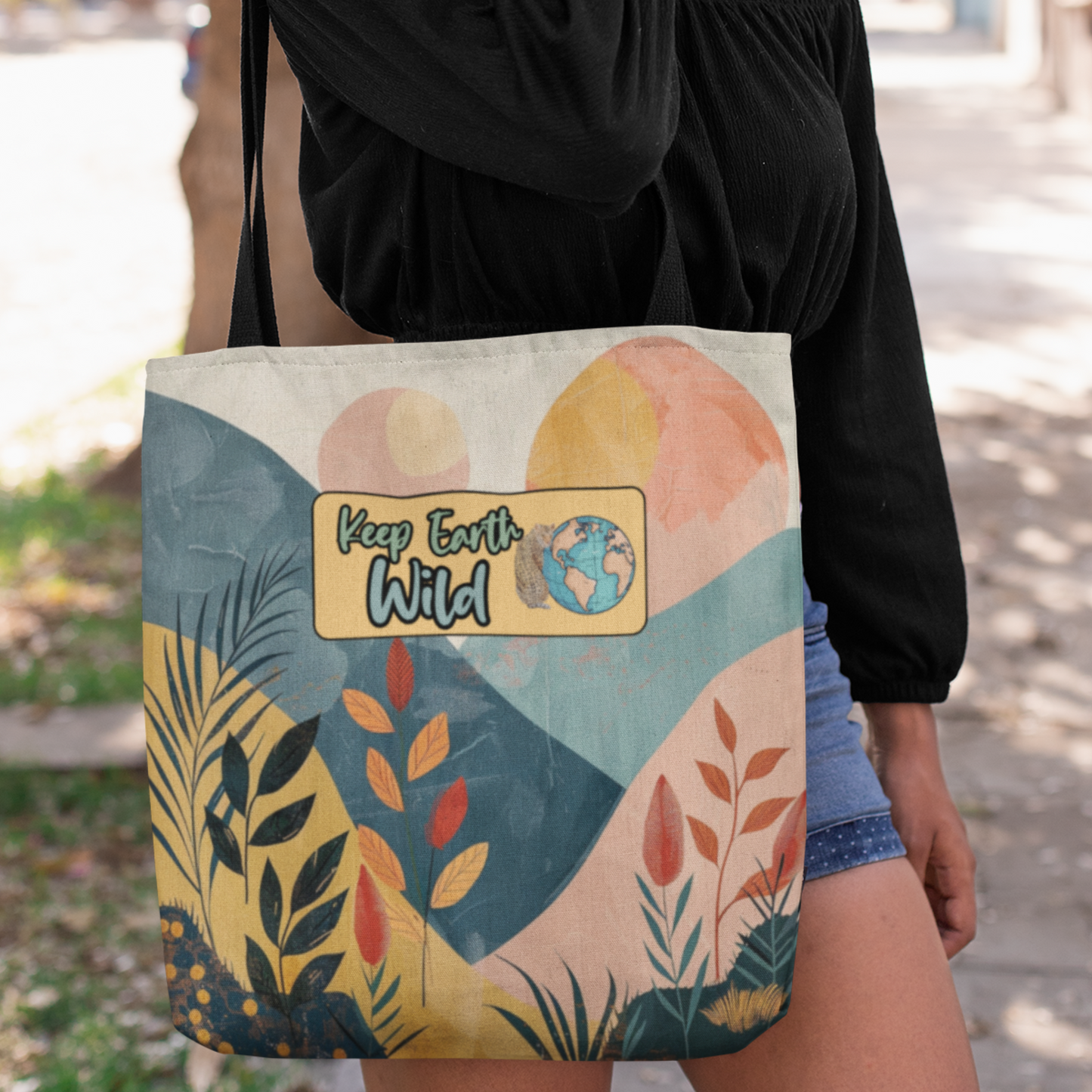 Bold Earth Day Keep Earth Wild Message Tote Eco-Friendly Accessory Nature Lover Planet Positive Environmentalist Boho Reusable Tote