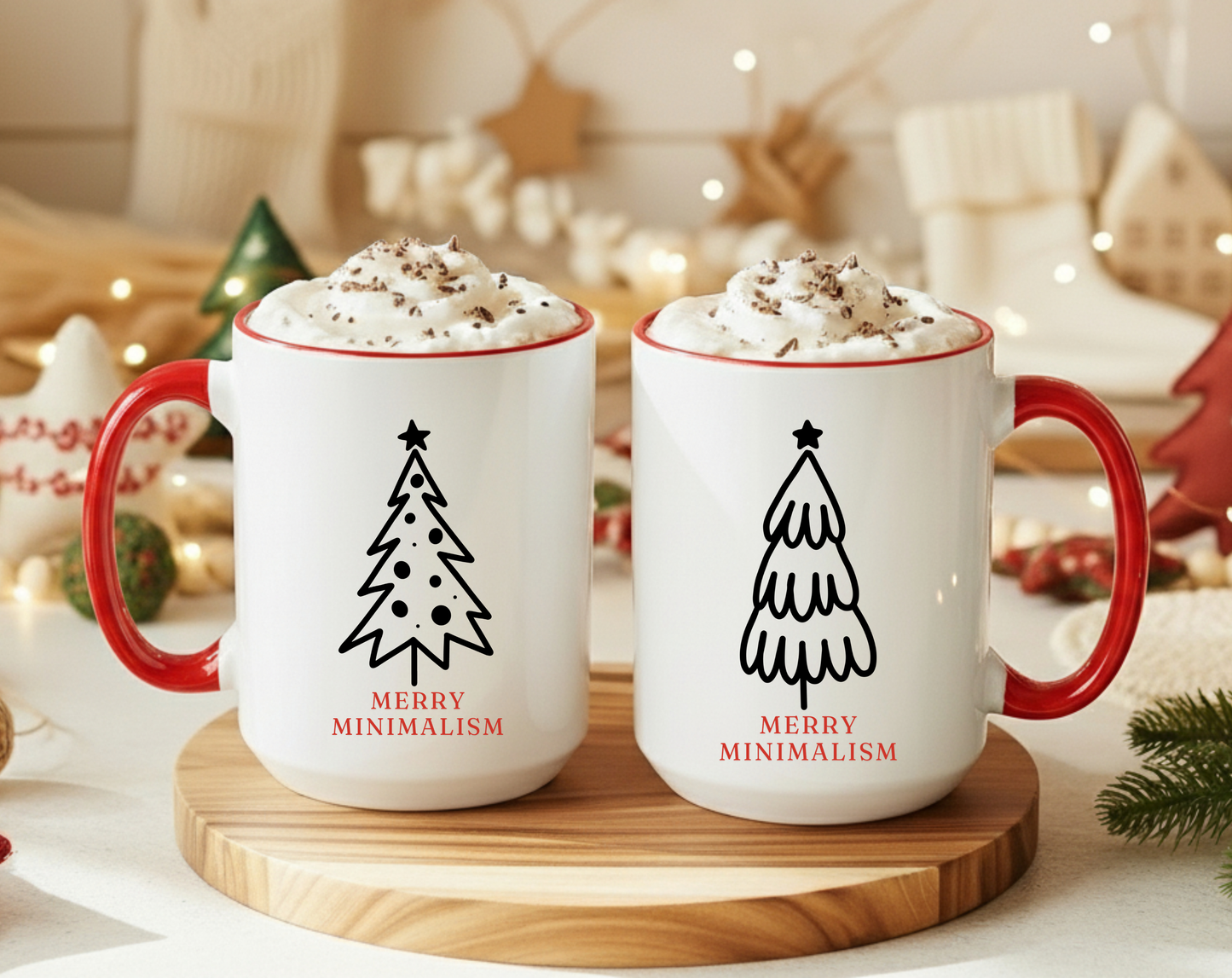 Merry Minimalism Whimsical Tree 15 oz Red Accent Mug | Modern Christmas Tree Coffee Cup