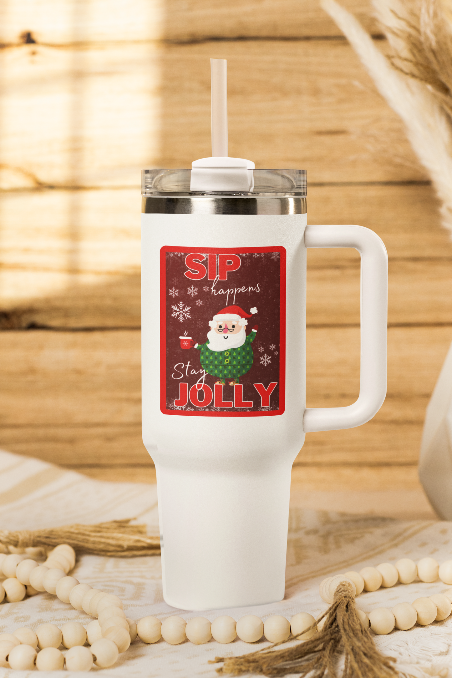 Sip Happens, Stay Jolly 40 oz Christmas Tumbler | Santa Holiday Travel Mug