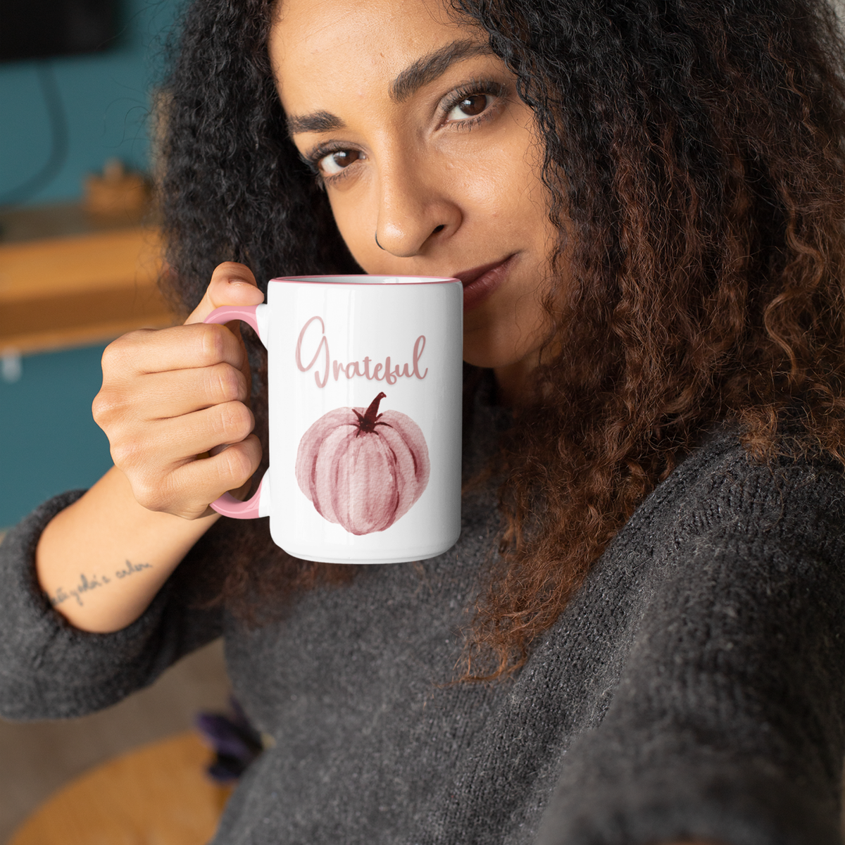 Thankful & Grateful Pink Pumpkin Mug