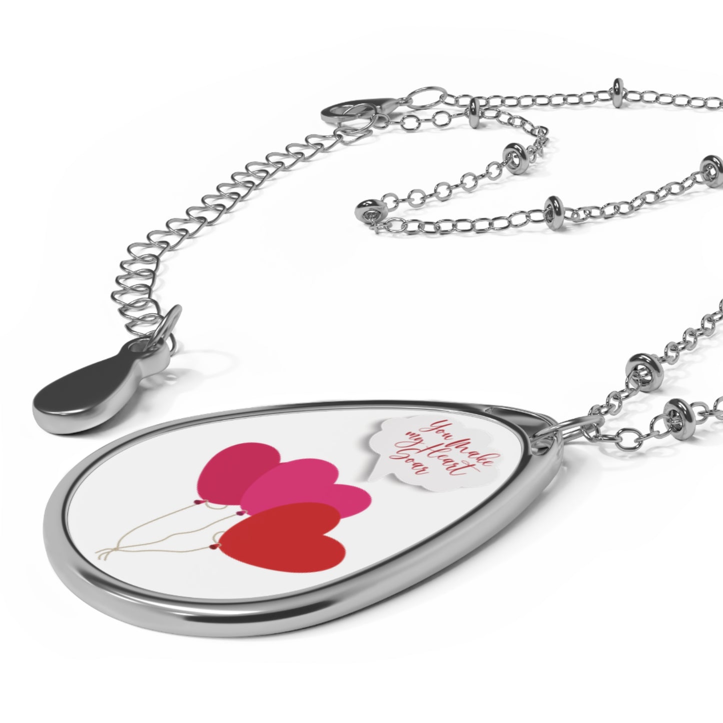 Playful Valentine Keepsake Ellipse Pendant For Anniversaries Heart Balloon Jewelry Design Love Inspired V-Day Necklace Gift For Someone Special