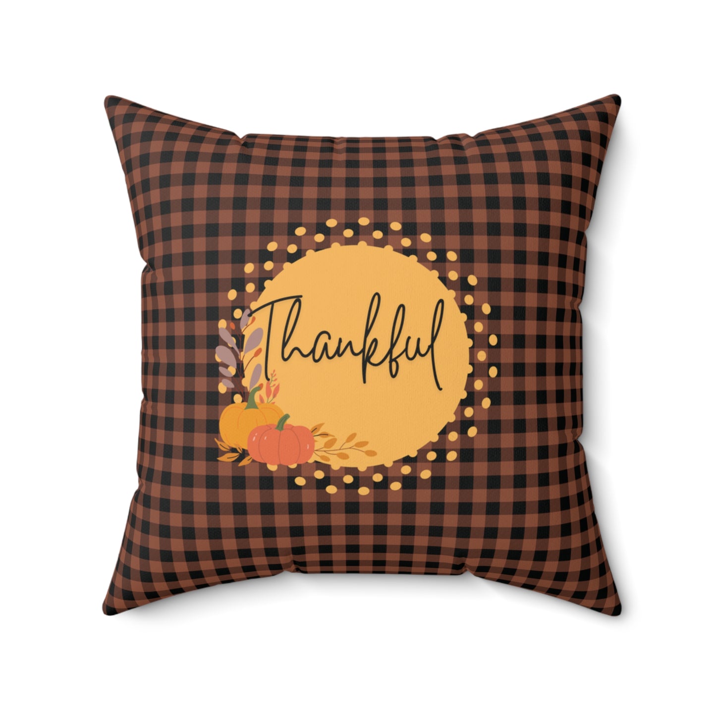Thankful Blessed Pillow Brown and Black Plaid Two-sided Fall Cushion Autumn Housewarming Gift Home Accent Gift for her Thanksgiving Decor