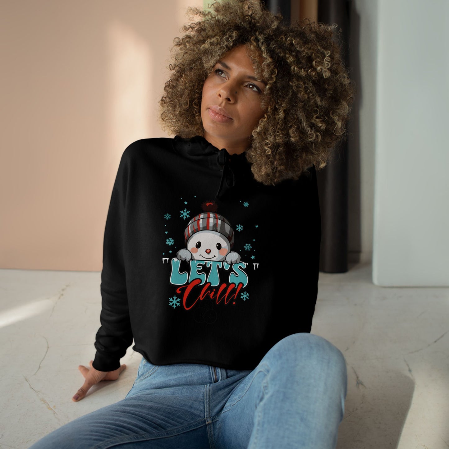 Christmas Crop Top Snowman Hoodie Cute Seasonal Sweatshirt Frosty Holiday Peeking Snowman Apparel Let's Chill Hoodie Design Holiday Gift Idea